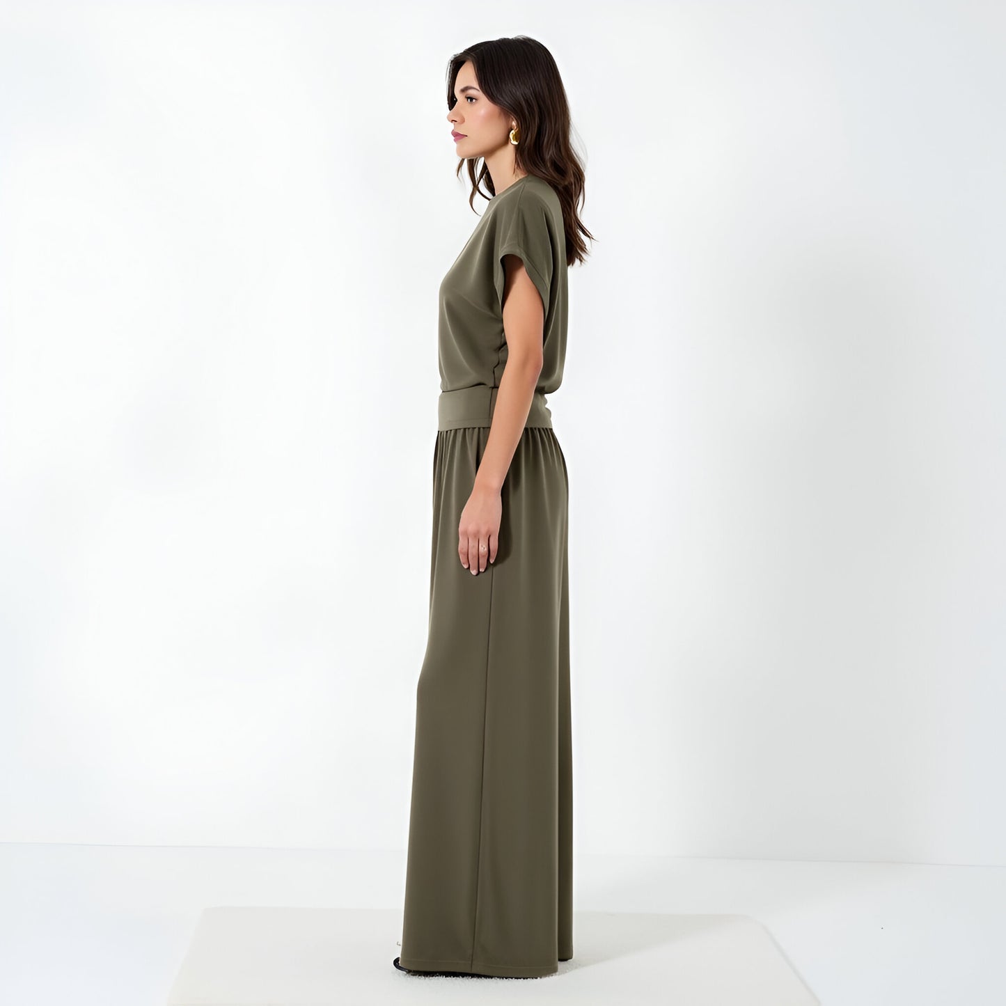 Ruched Side Cap Sleeve Top with Cinched Waist and Relaxed Fit
