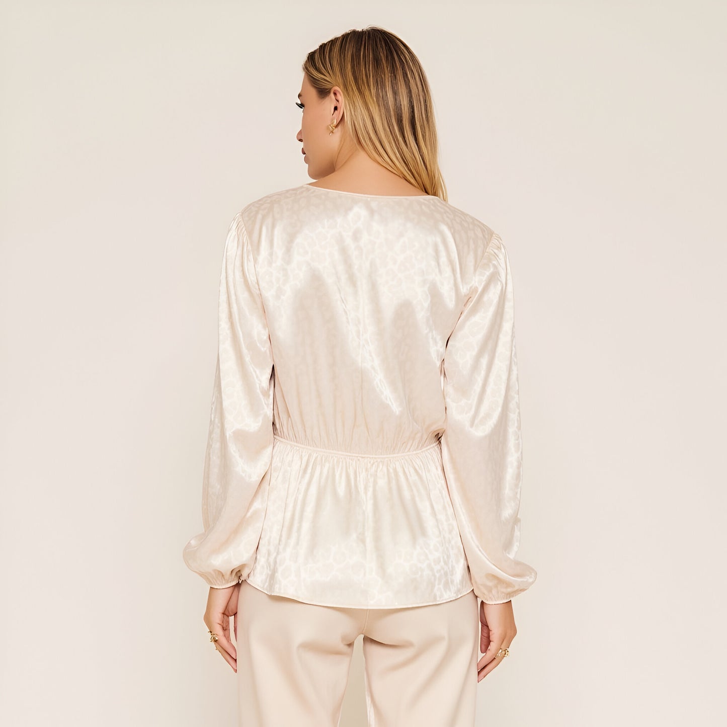 Satin Long Sleeve Blouse with Tie Front and Empire Waist