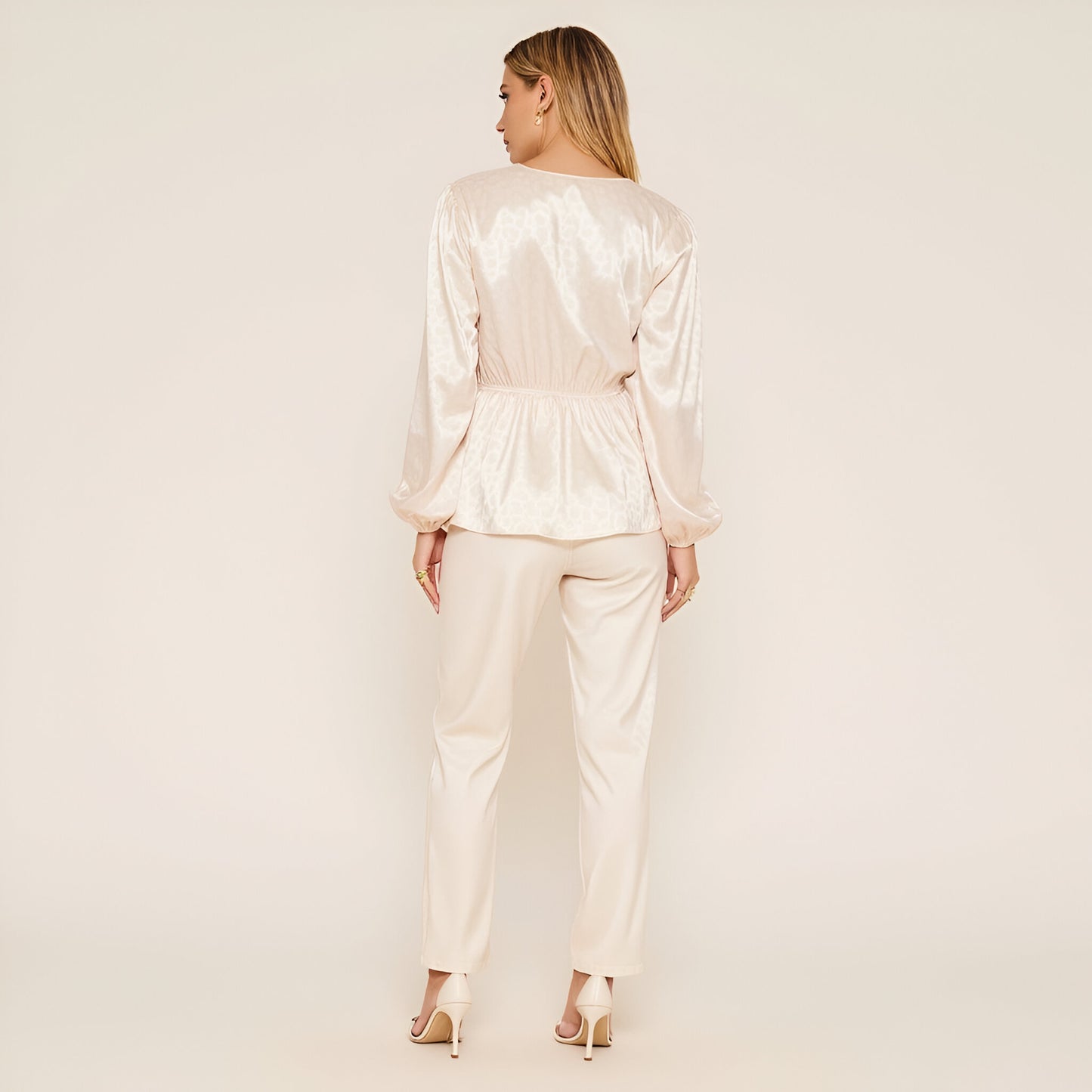 Satin Long Sleeve Blouse with Tie Front and Empire Waist