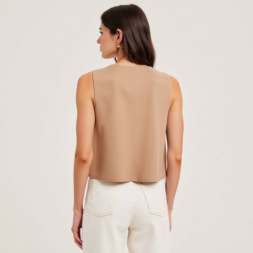 Sleeveless Open-Front Embroidered Vest with Floral Detailing