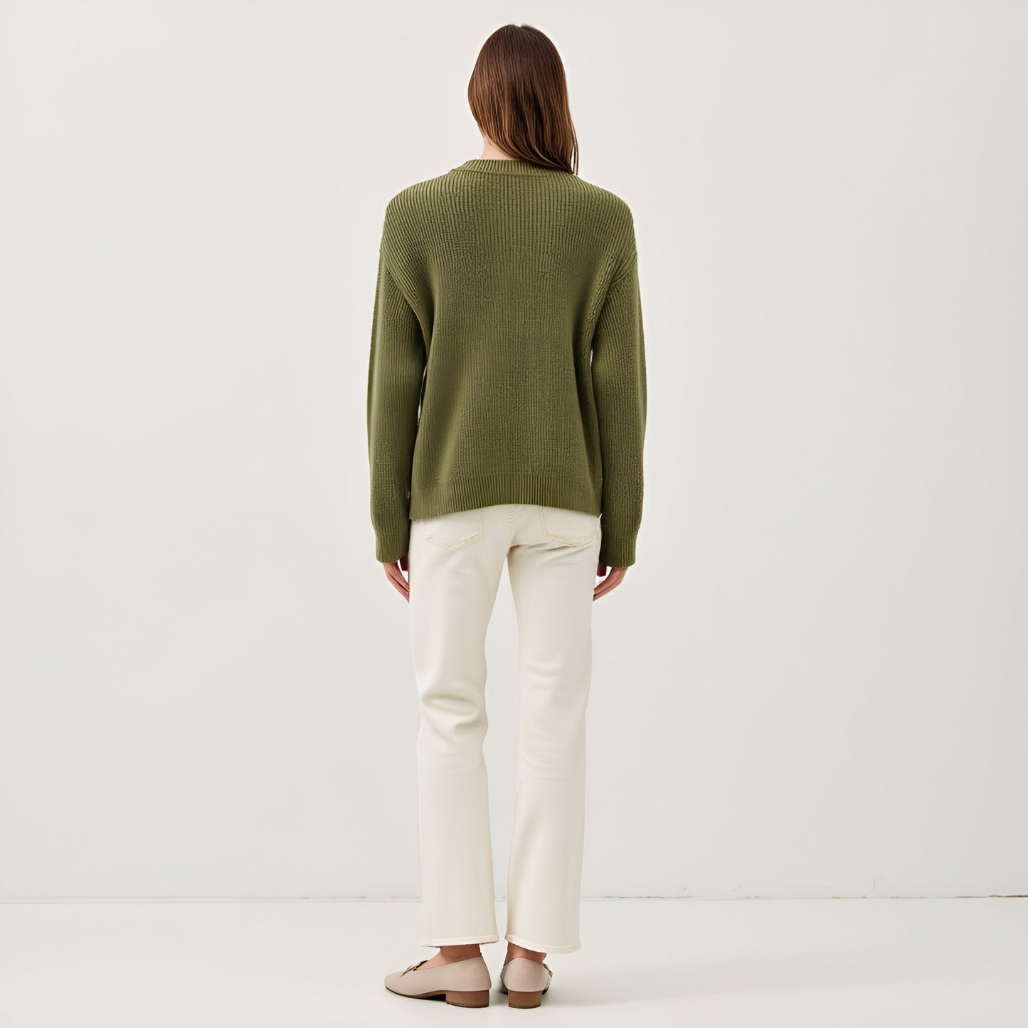 Ribbed Button-Down Cardigan with Front Pockets and Gold Buttons