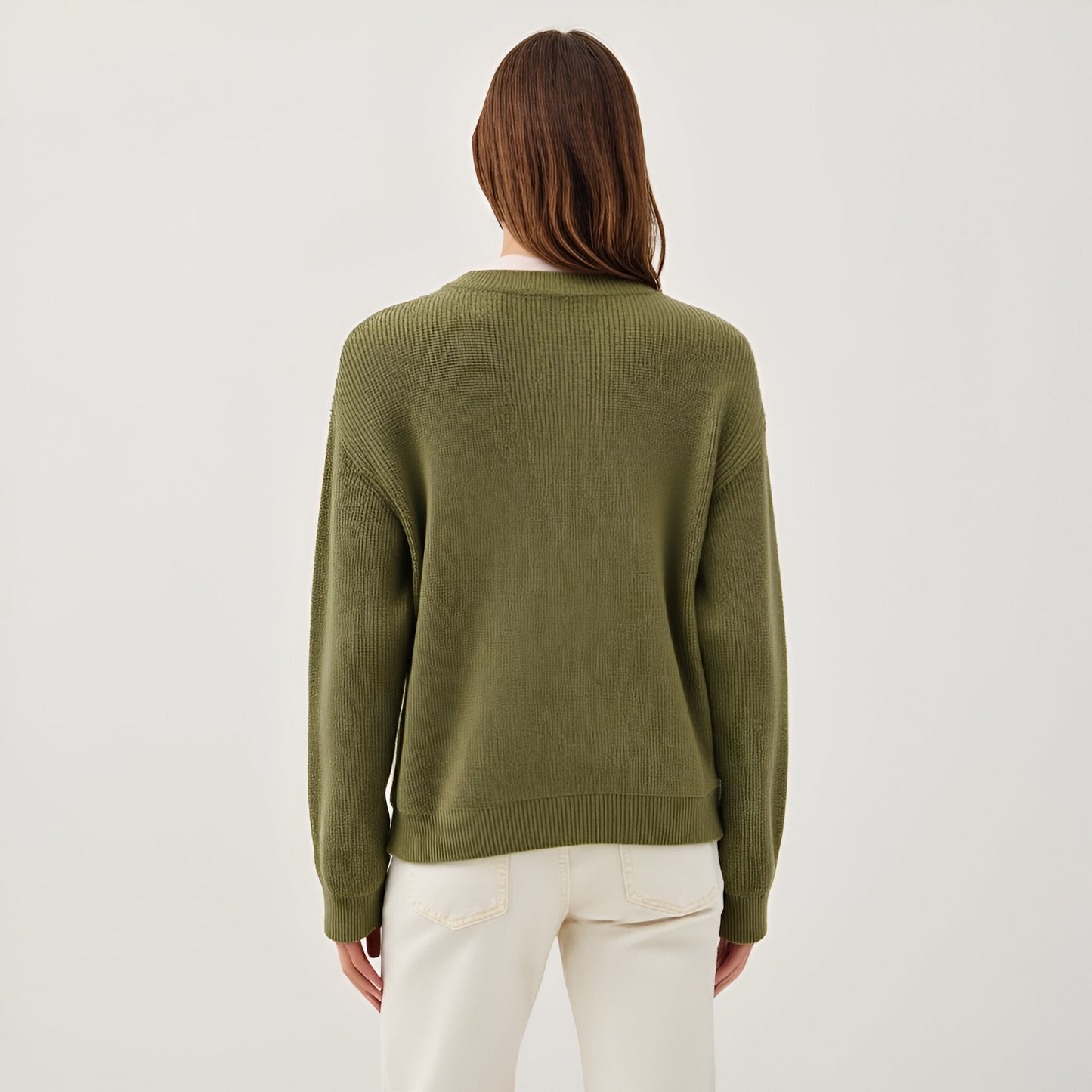 Ribbed Button-Down Cardigan with Front Pockets and Gold Buttons