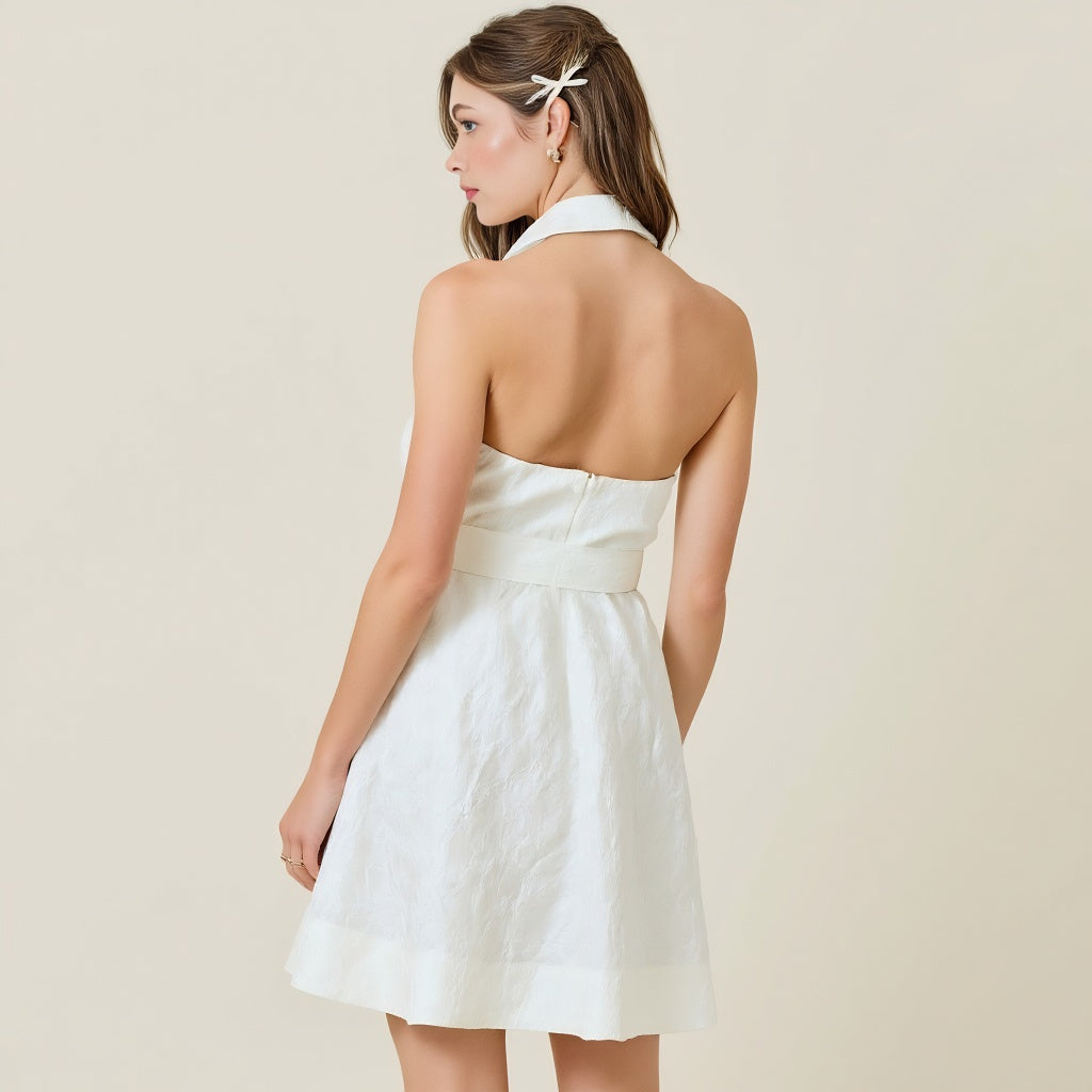 Halter Blazer Mini Dress with Belted Waist and Tailored Fit