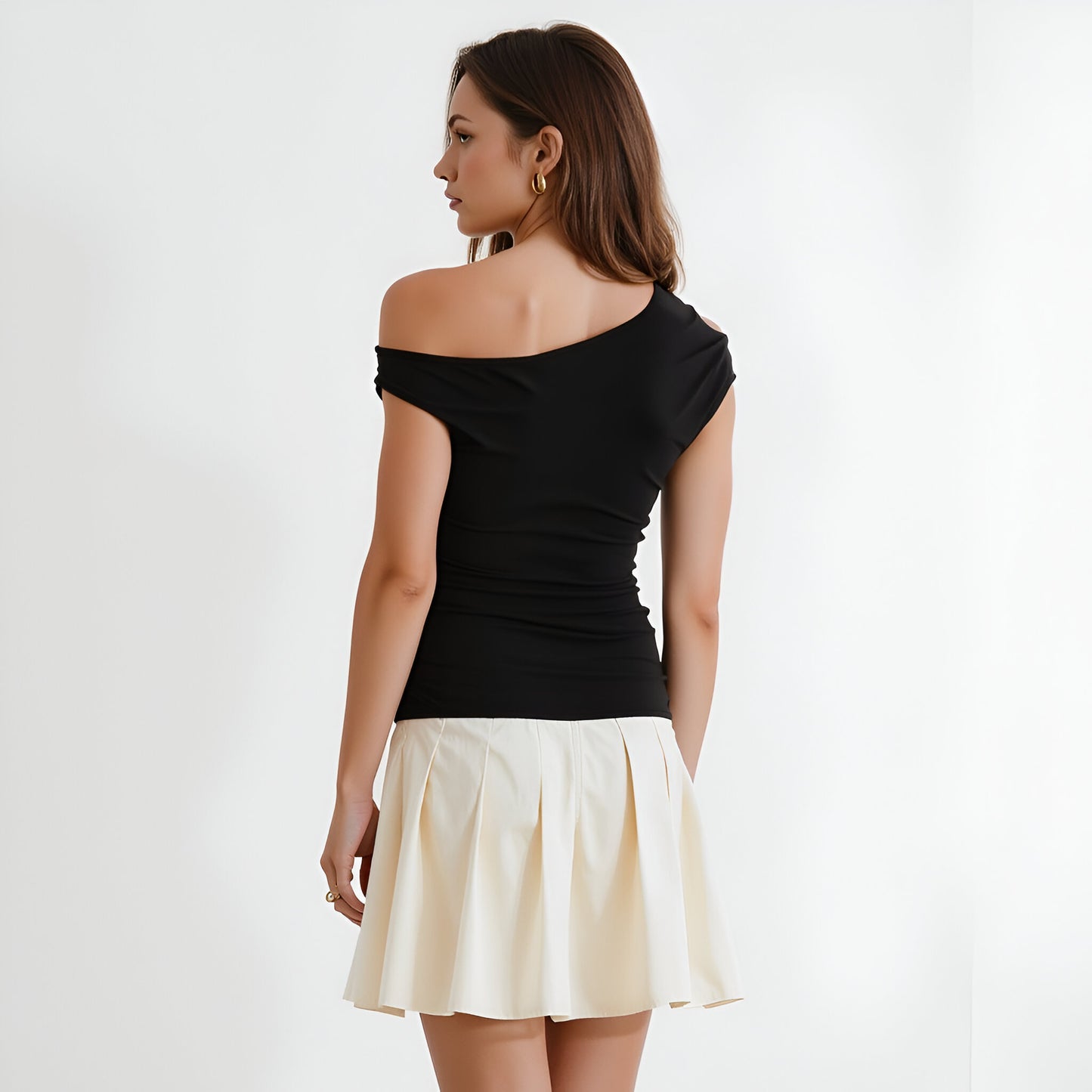 One-Shoulder Ruched Jersey Top with Asymmetrical Neckline