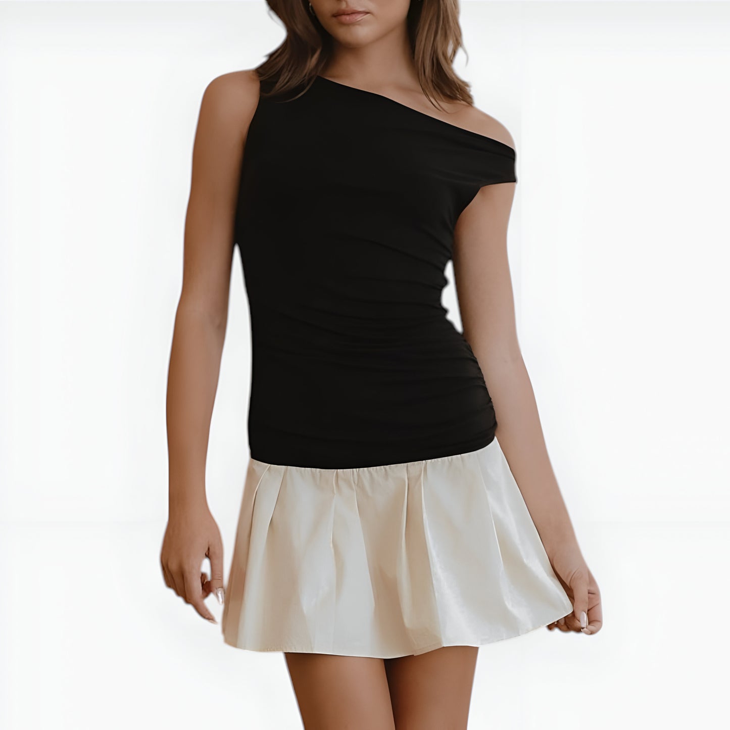 One-Shoulder Ruched Jersey Top with Asymmetrical Neckline