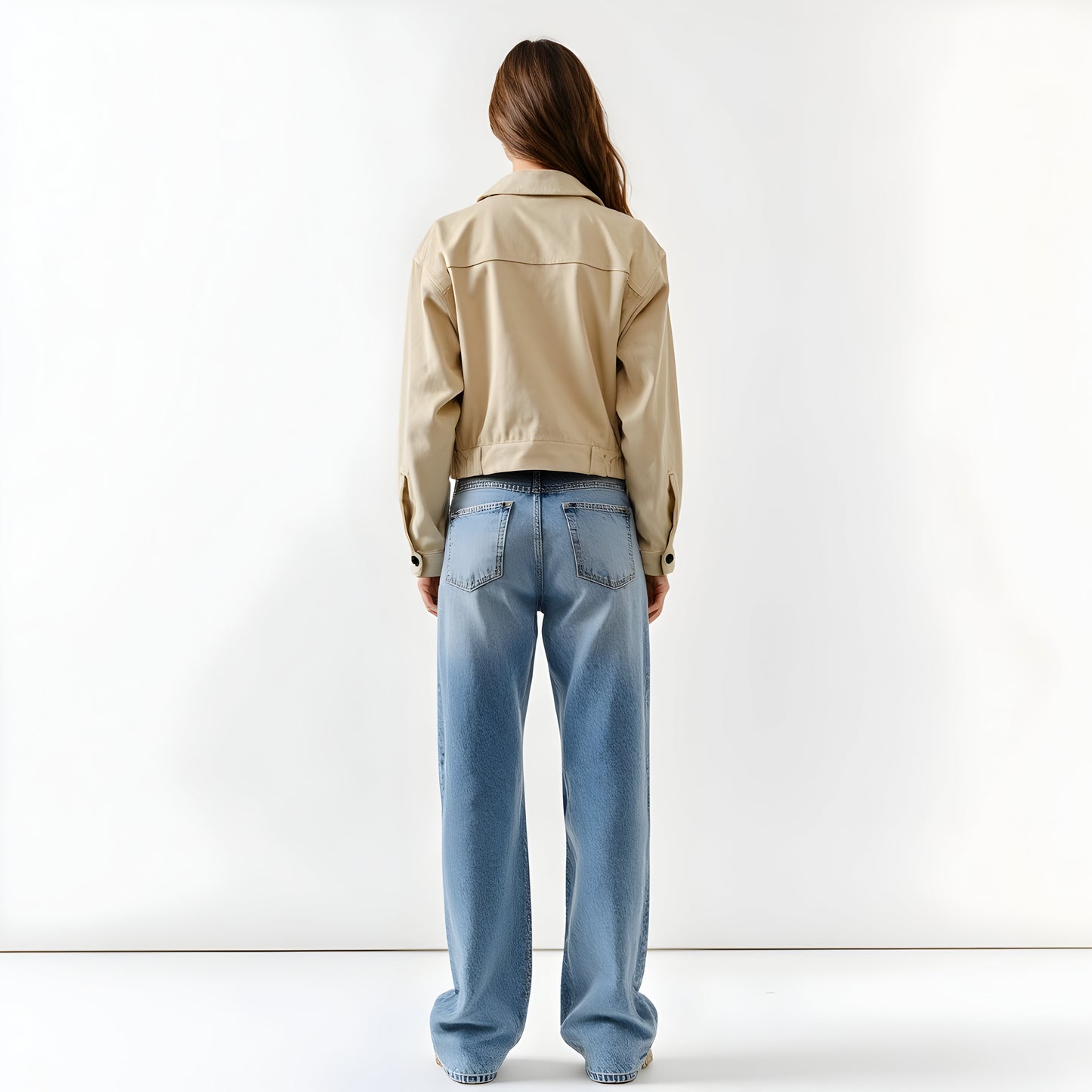 Cropped Trench Jacket with Double-Breasted Front and Belted Hem