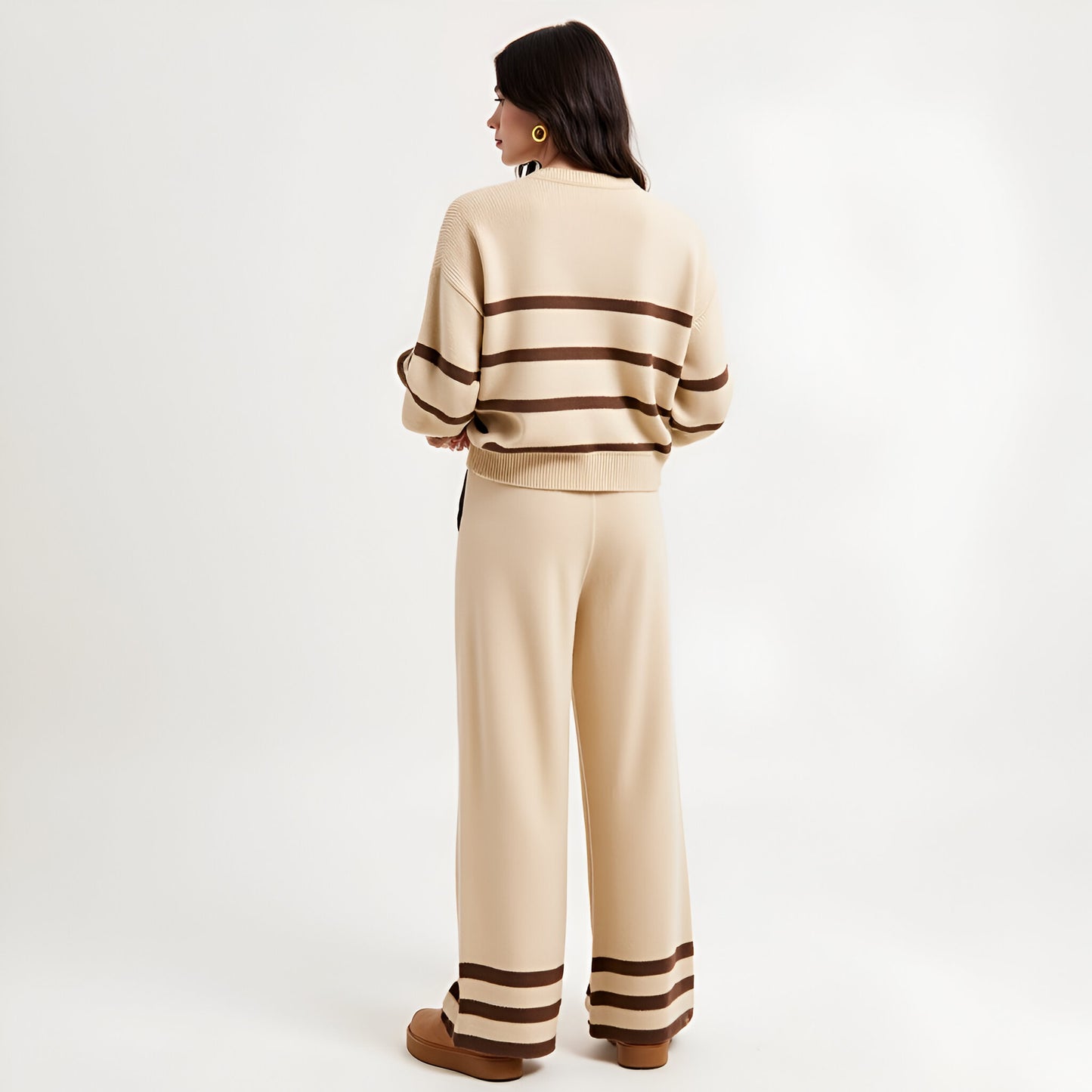Cozy Striped Sweater and Wide Leg Pants Lounge Set