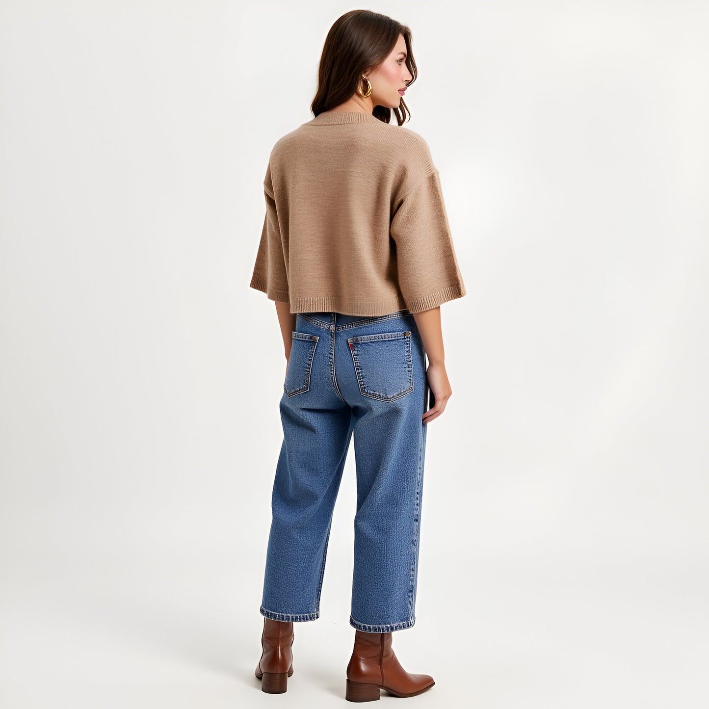 Cropped Cardigan with Wide Sleeves and Button Front Closure