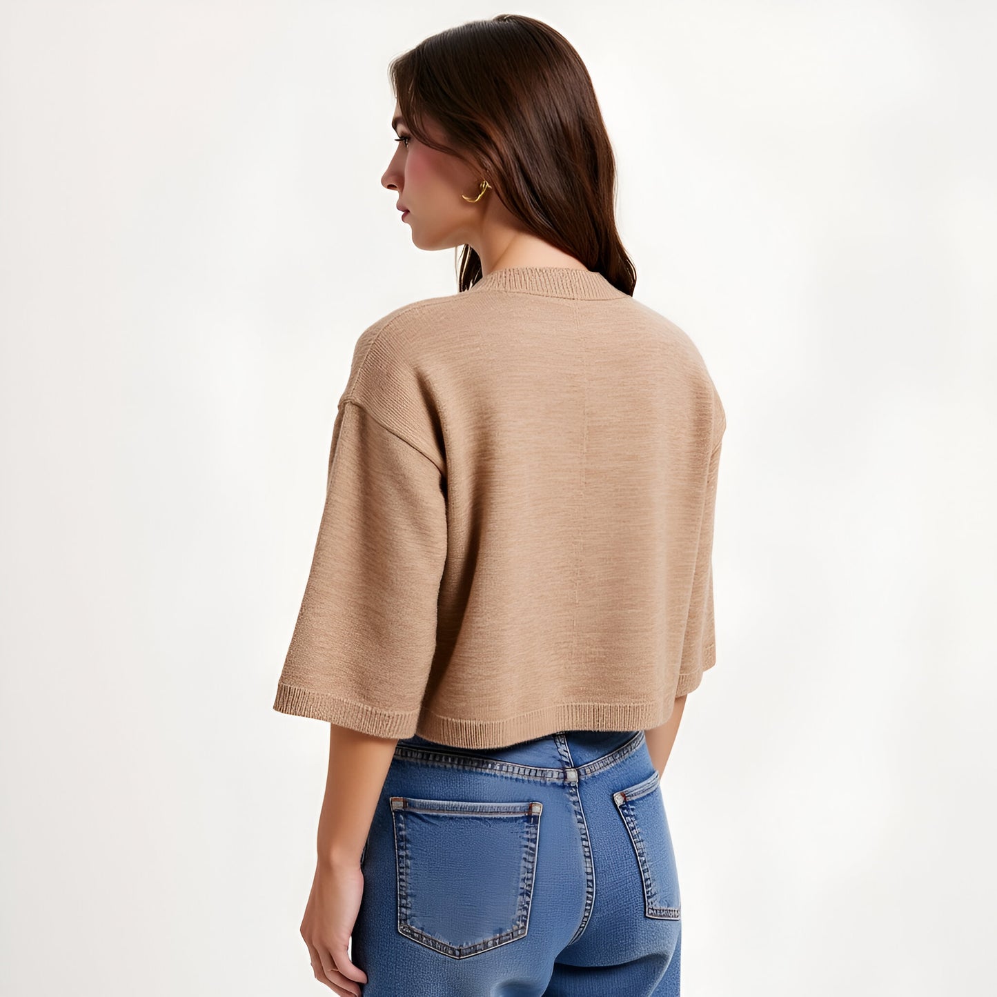 Cropped Cardigan with Wide Sleeves and Button Front Closure
