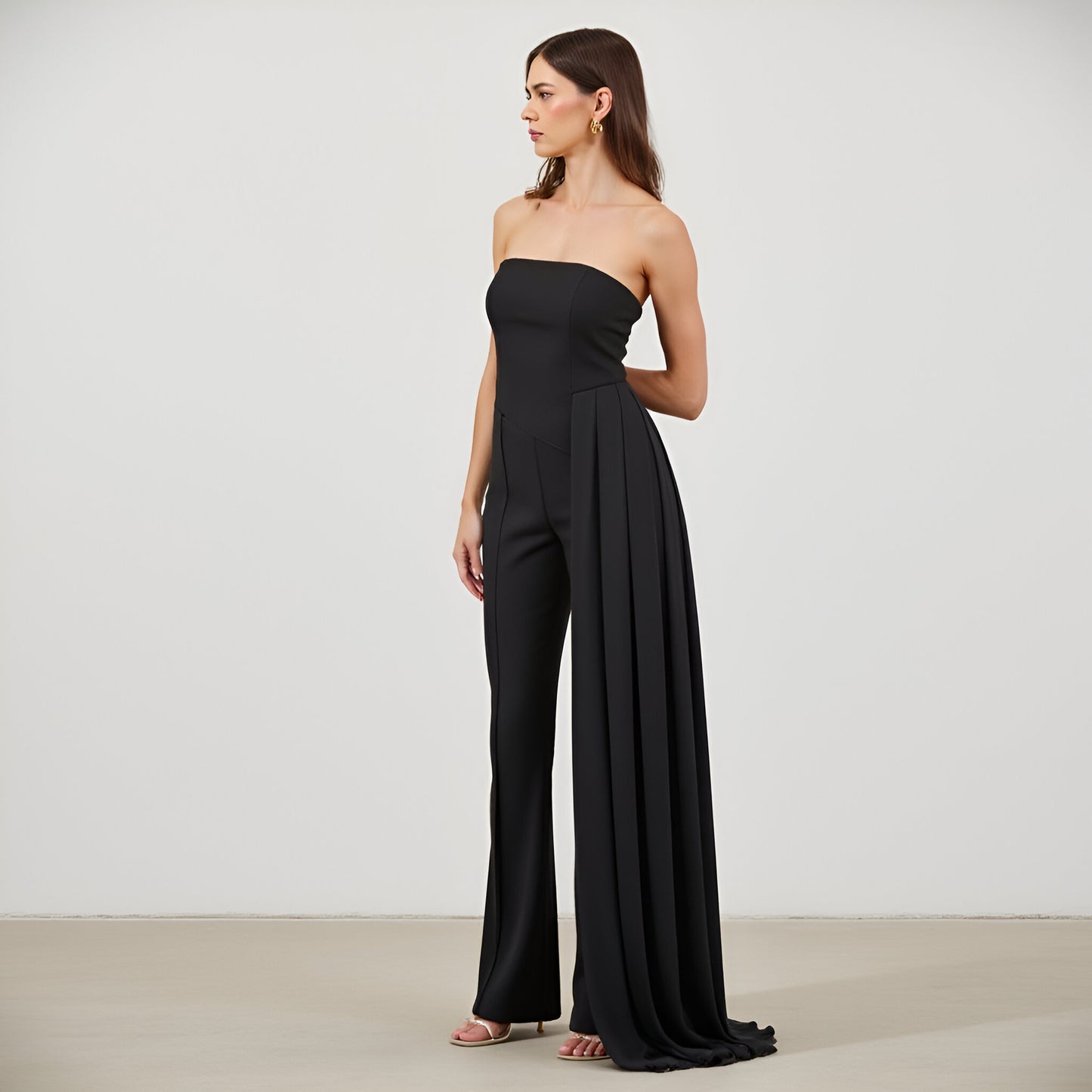 Solid Stretch Woven Corset Top and High-Waist Boot-Cut Pant Set with Chiffon Sash