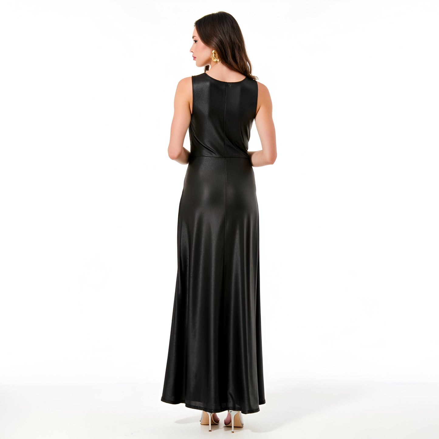 Sleeveless Plunging V-Neck Gown with Front Knot and Slit