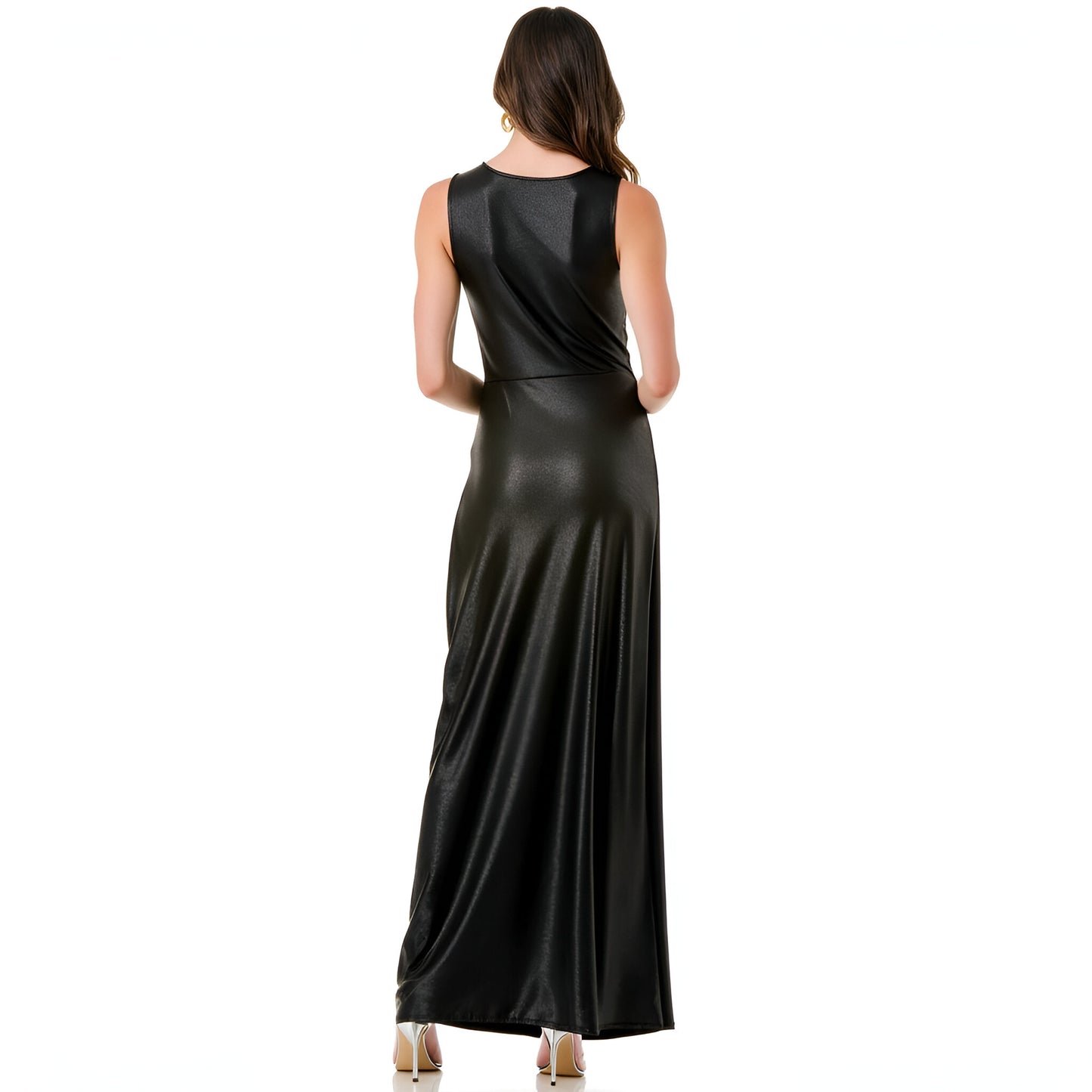 Sleeveless Plunging V-Neck Gown with Front Knot and Slit