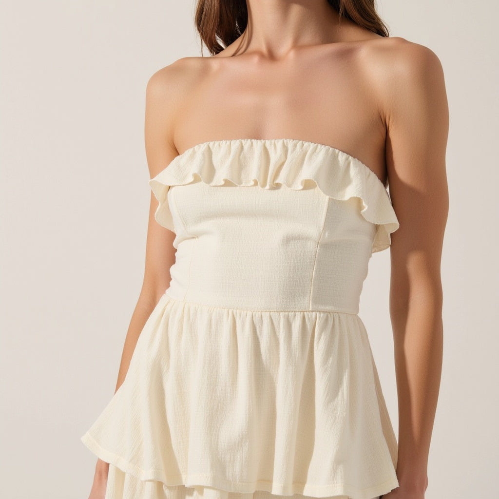 Strapless Tiered Ruffle Maxi Dress with High Slit