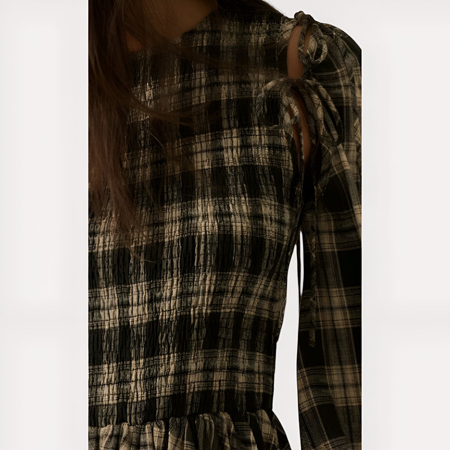 Plaid Bubble Hem Mini Dress with Smocked Bodice & Puff Sleeves