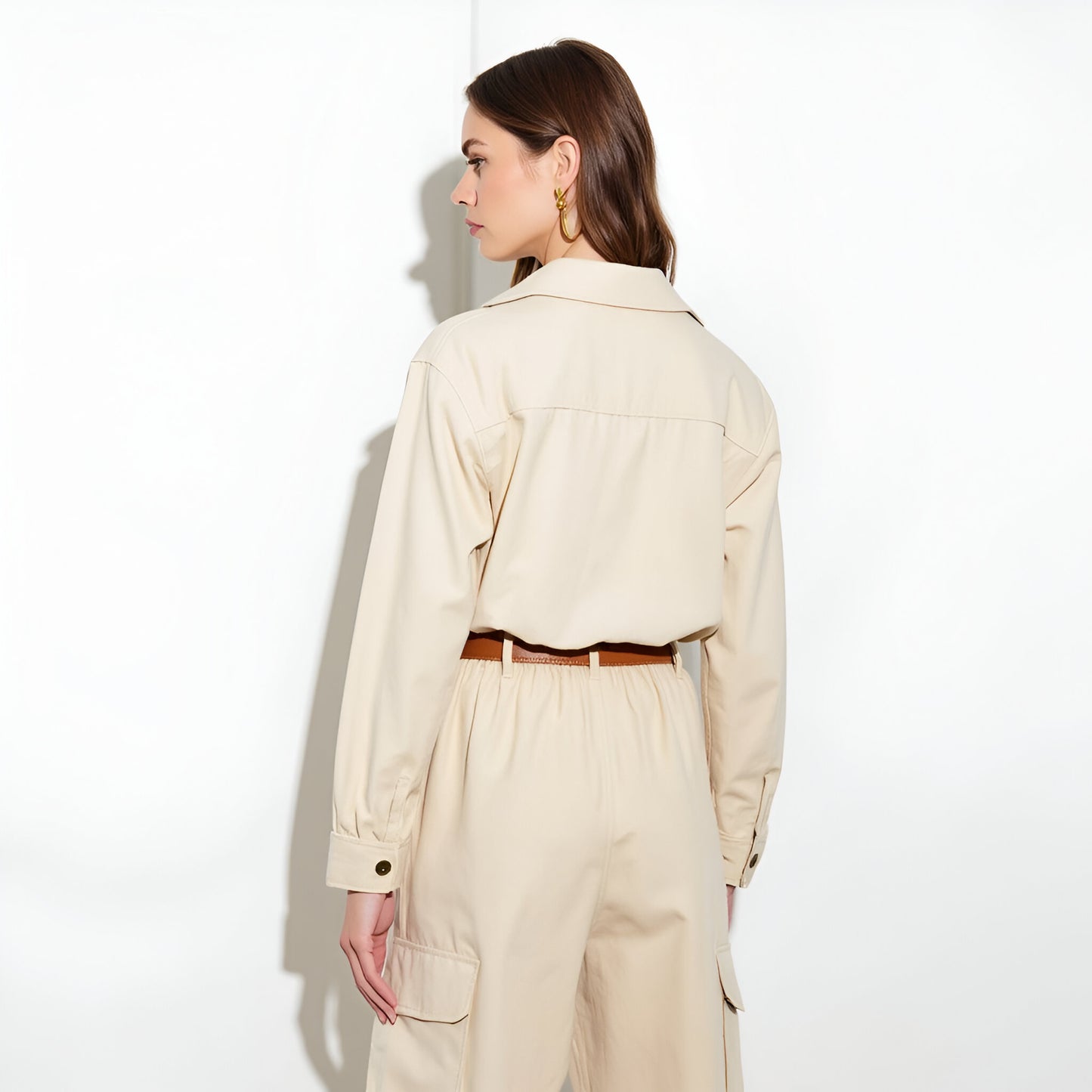 Wide-Leg Utility Jumpsuit with Zip Front, Chest Pockets, and Adjustable Belt