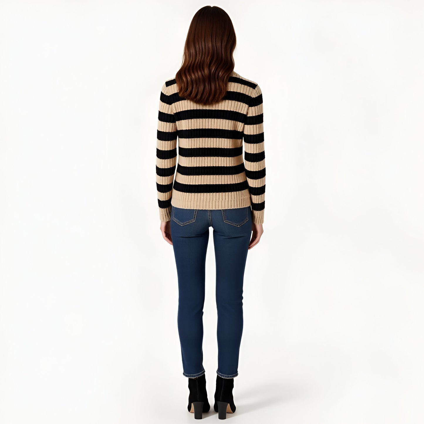 Ribbed Stripe Cardigan with Collared Neckline, Button Front and Long Sleeves