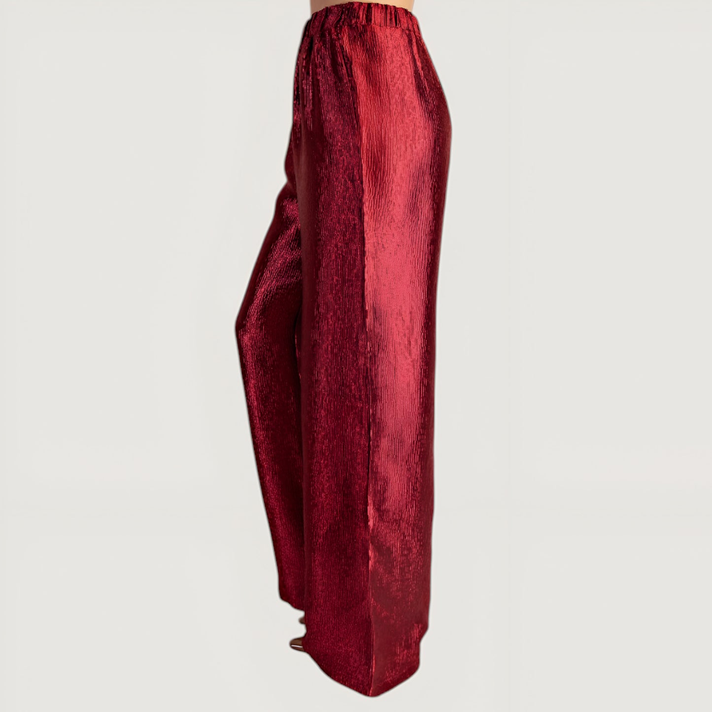 Wide Leg Satin Pants with Elastic Waist and Flowing Full-Length Fit