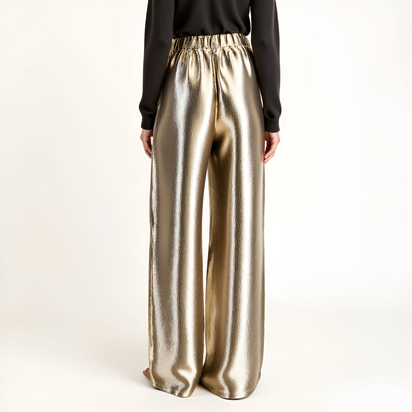 Wide Leg Satin Pants with Elastic Waist and Flowing Full-Length Fit