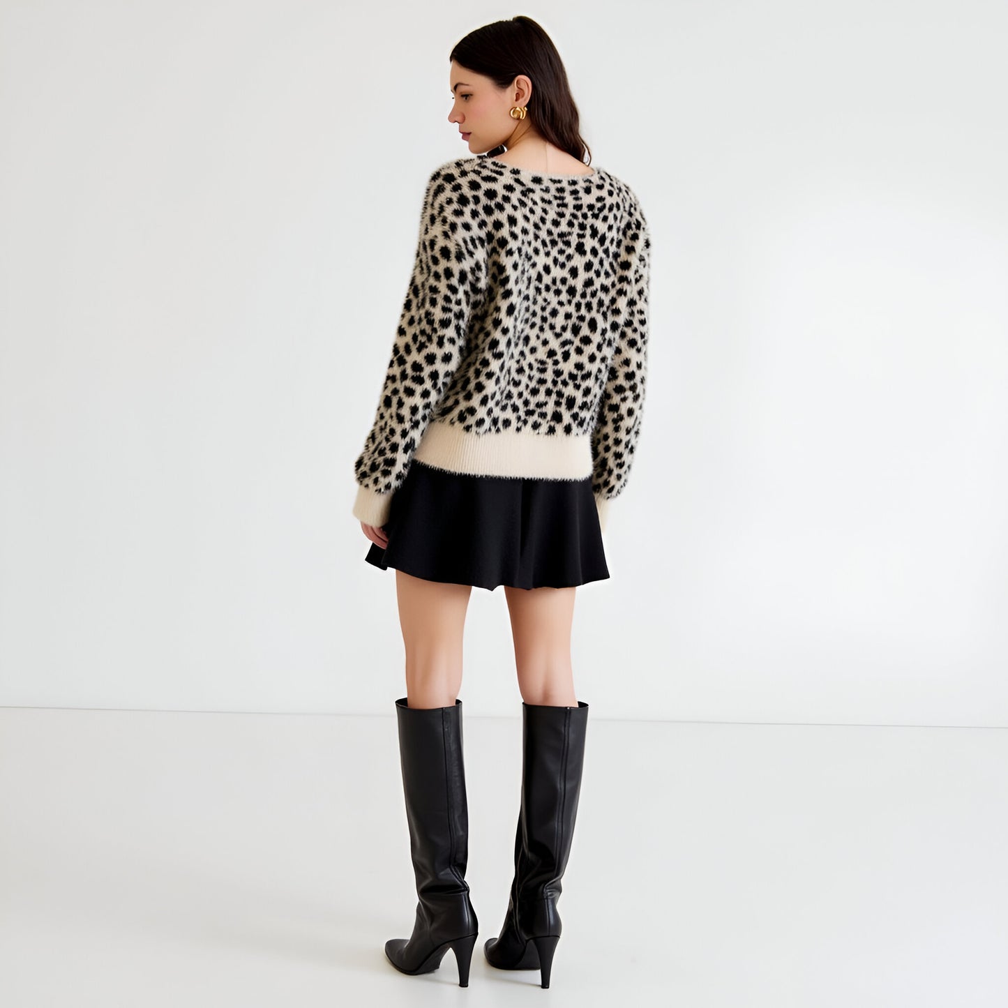 Leopard Fuzzy Cardigan with Tie Front and Contrast Hem Detailing