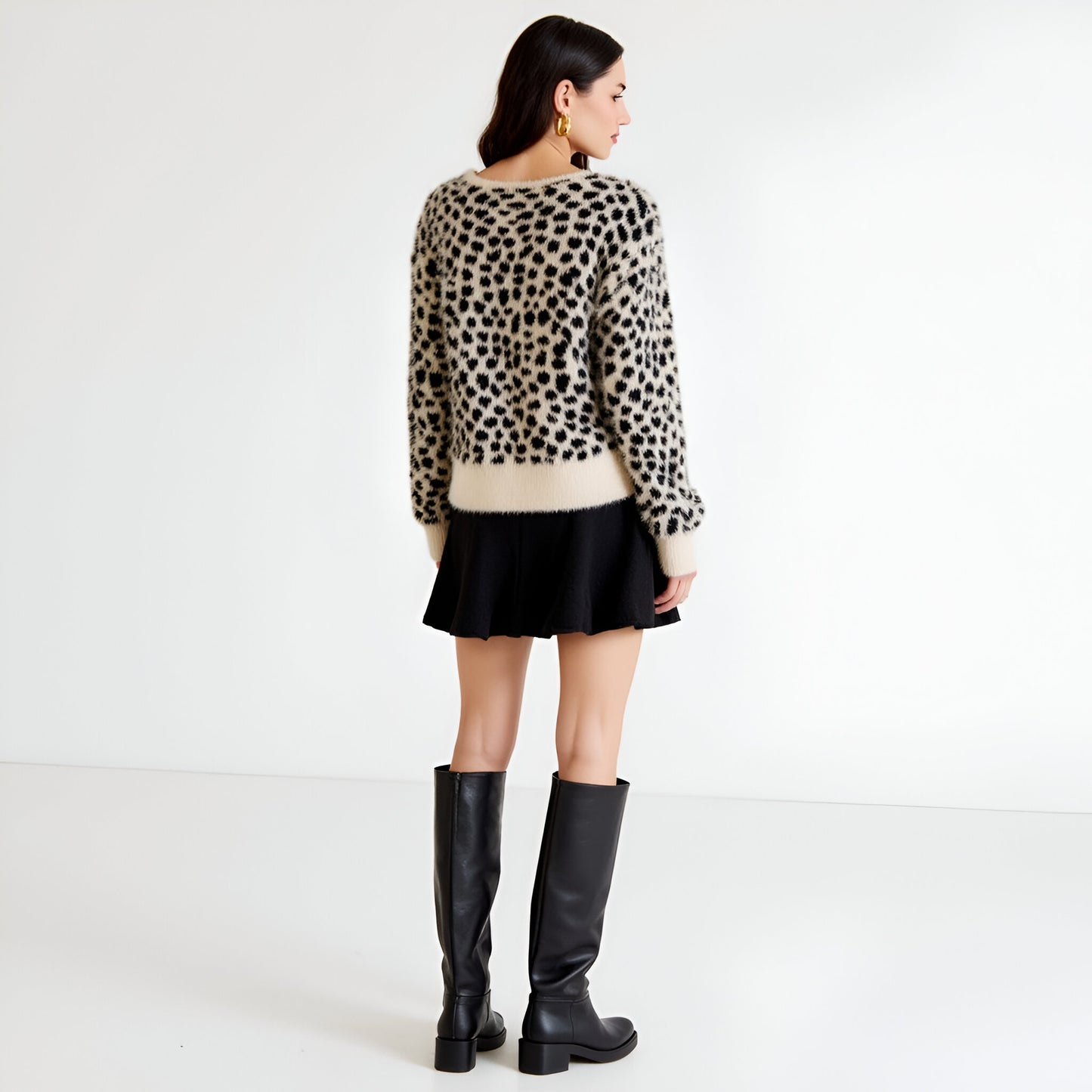 Leopard Fuzzy Cardigan with Tie Front and Contrast Hem Detailing