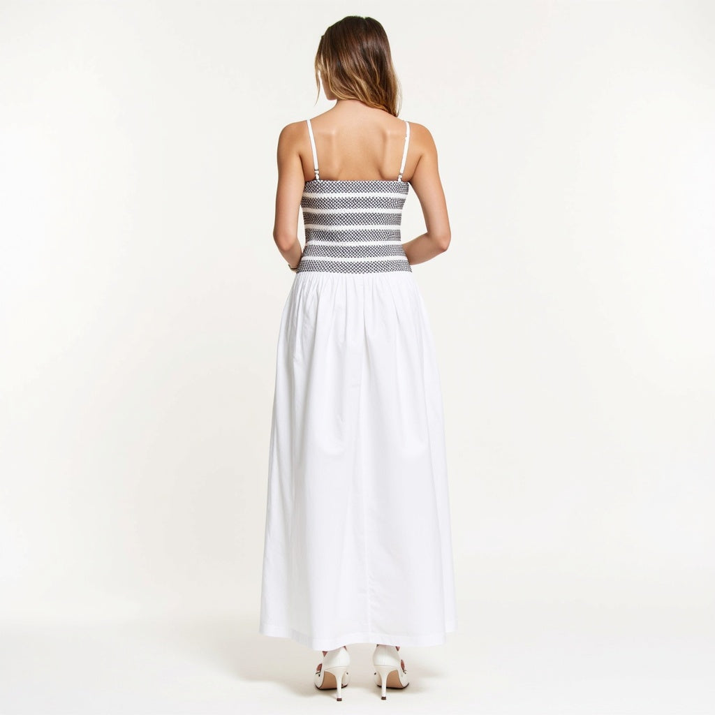 Smocked Bodice A-Line Maxi Dress with Delicate Straps and Gathered Skirt