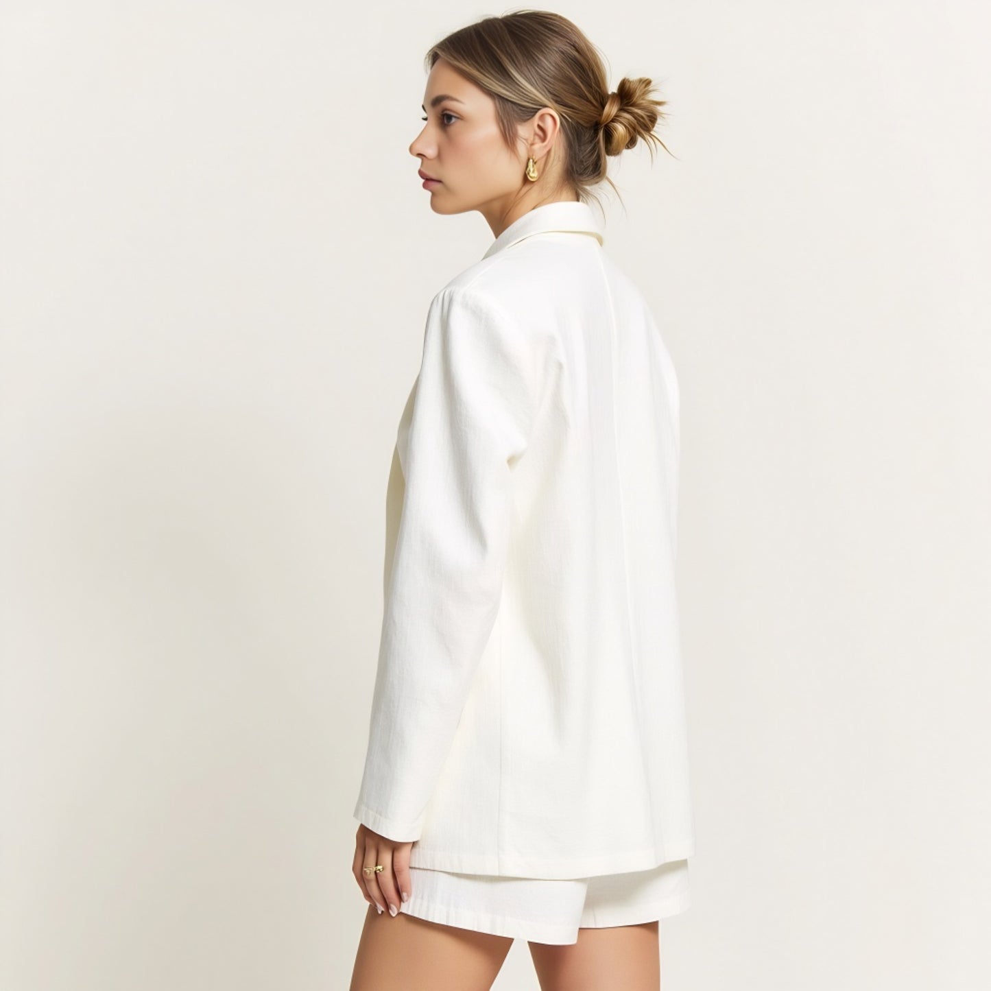 Single Button Blazer and Matching Elastic Waist Short Set