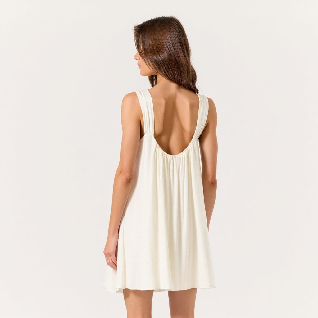 Sleeveless Babydoll Mini Dress with Floral Appliqué Straps