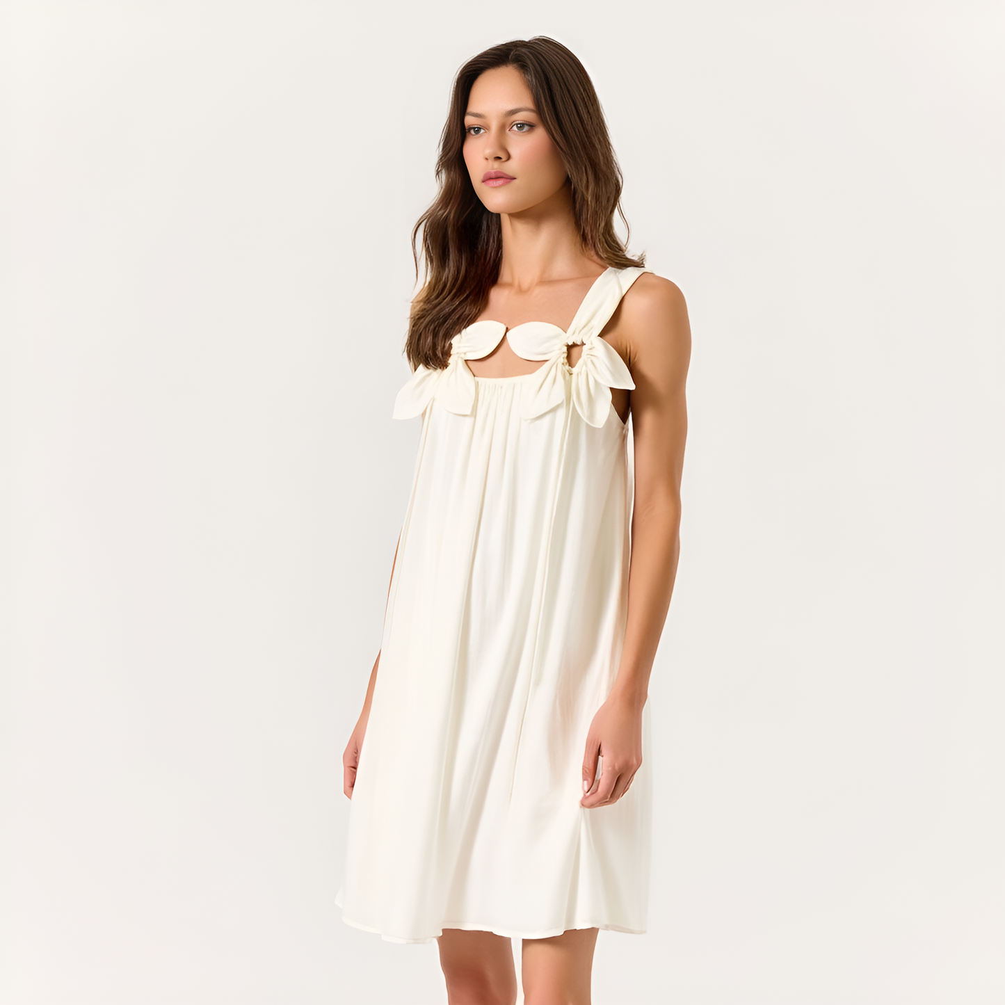 Sleeveless Babydoll Mini Dress with Floral Appliqué Straps