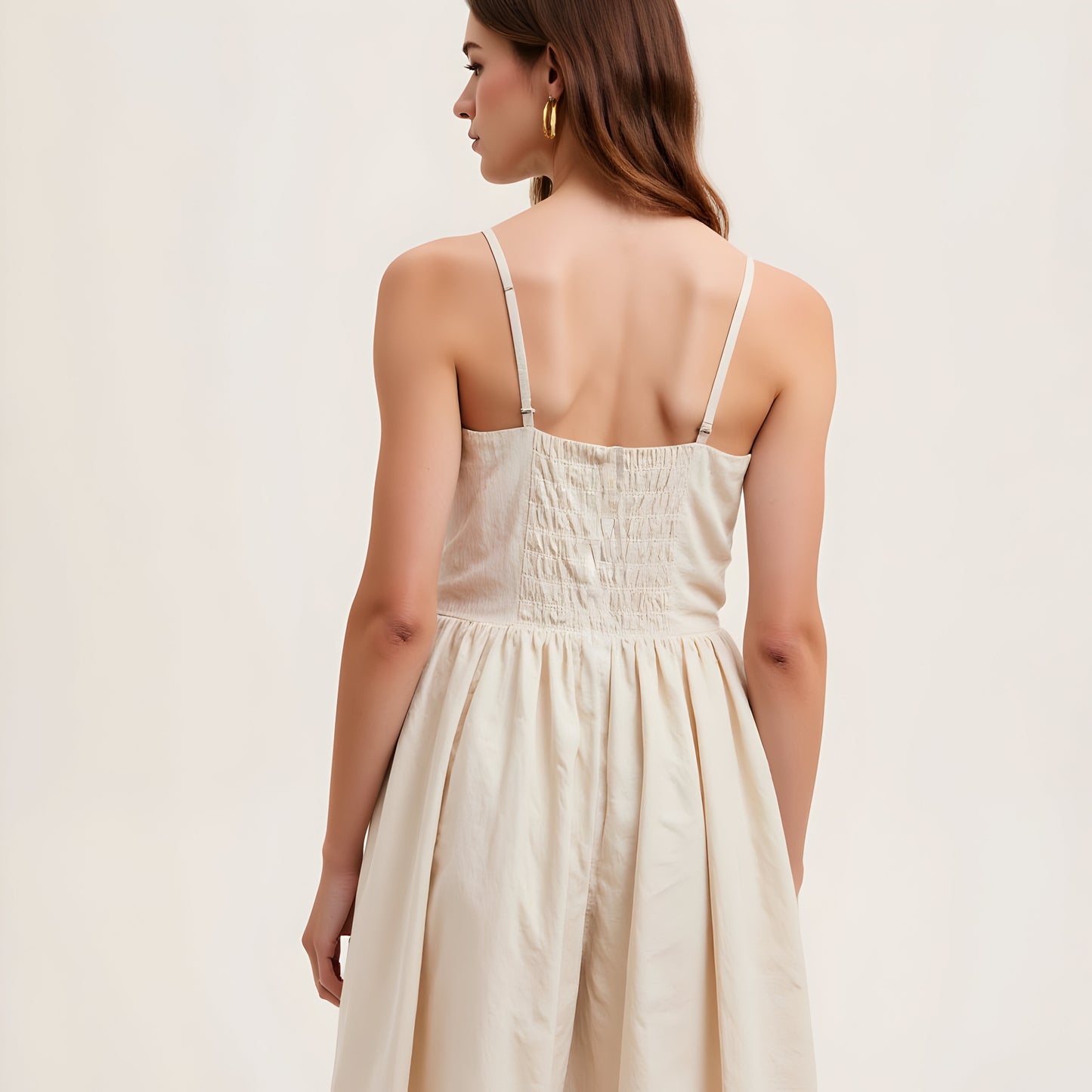 Button Front Midi Dress with Spaghetti Straps and Side Pockets