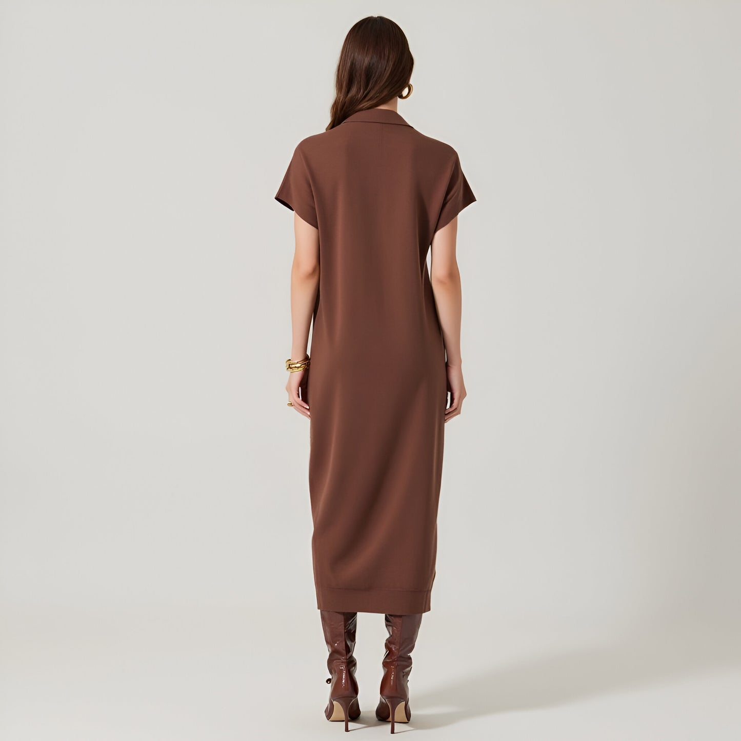 Knit Midi Cardigan with V-Neckline, Short Sleeves, Button Front and Adjustable Belt Loop