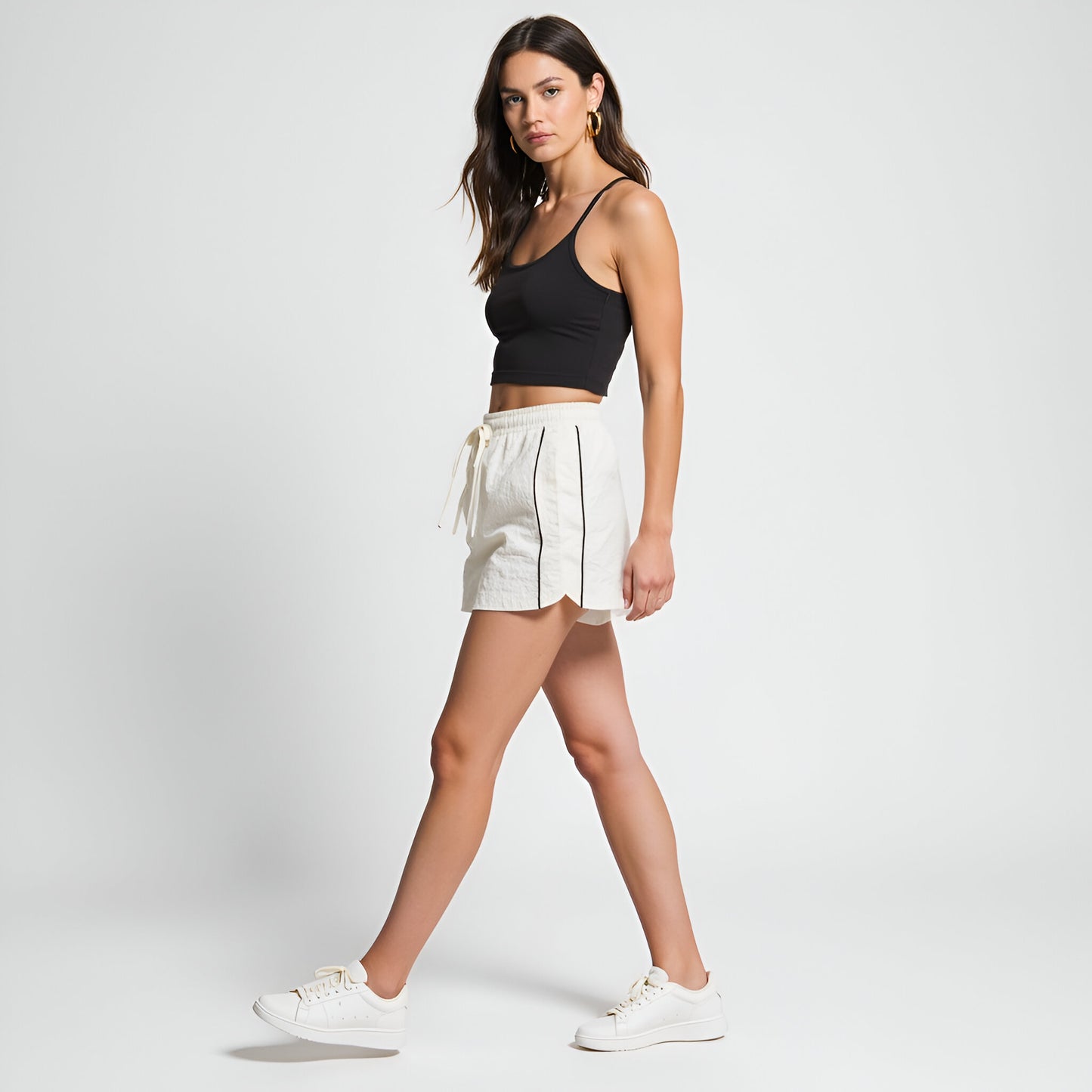 Drawstring Waist Relaxed Shorts with Side Piping and Pockets
