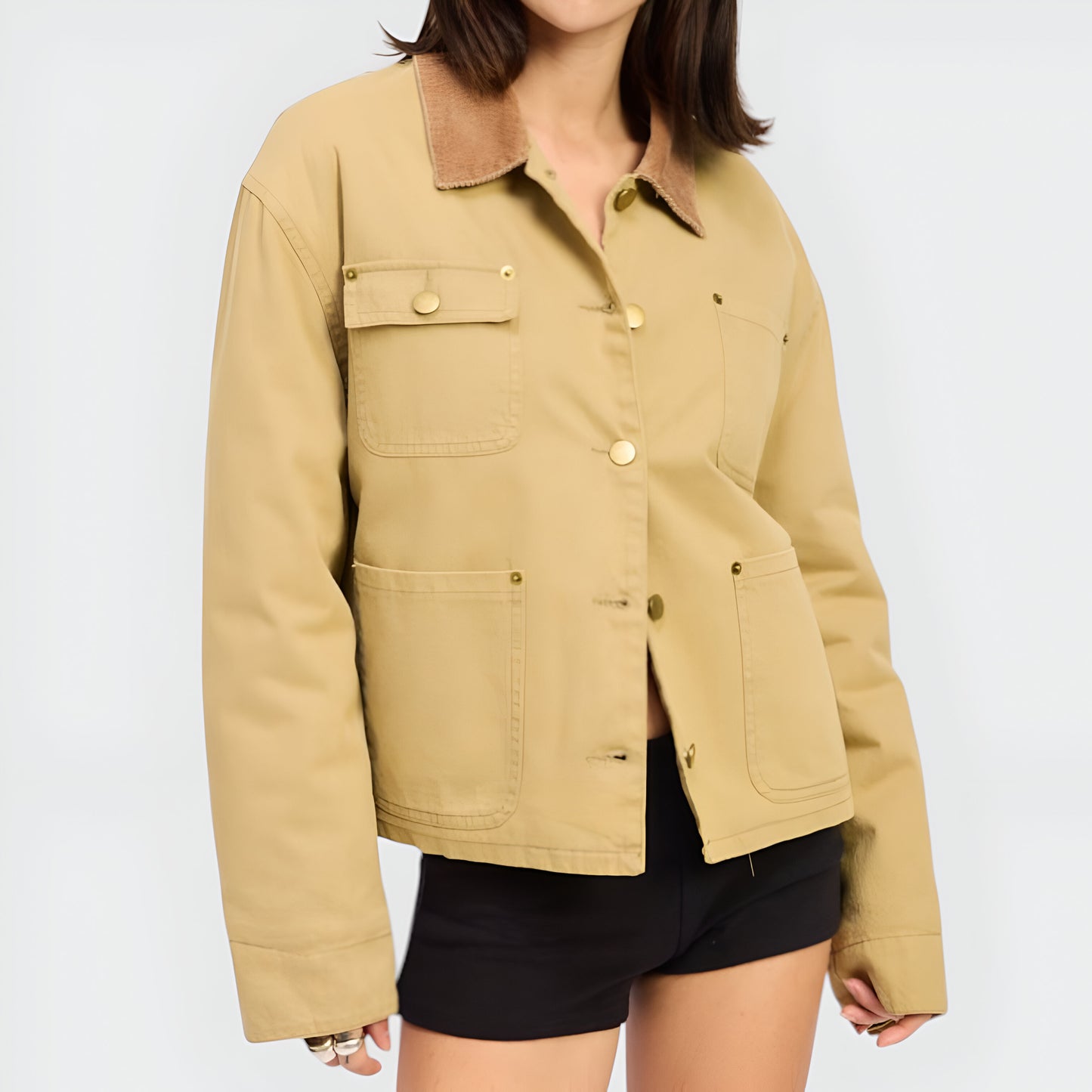 Utility Jacket with Corduroy Collar and Front Patch Pockets