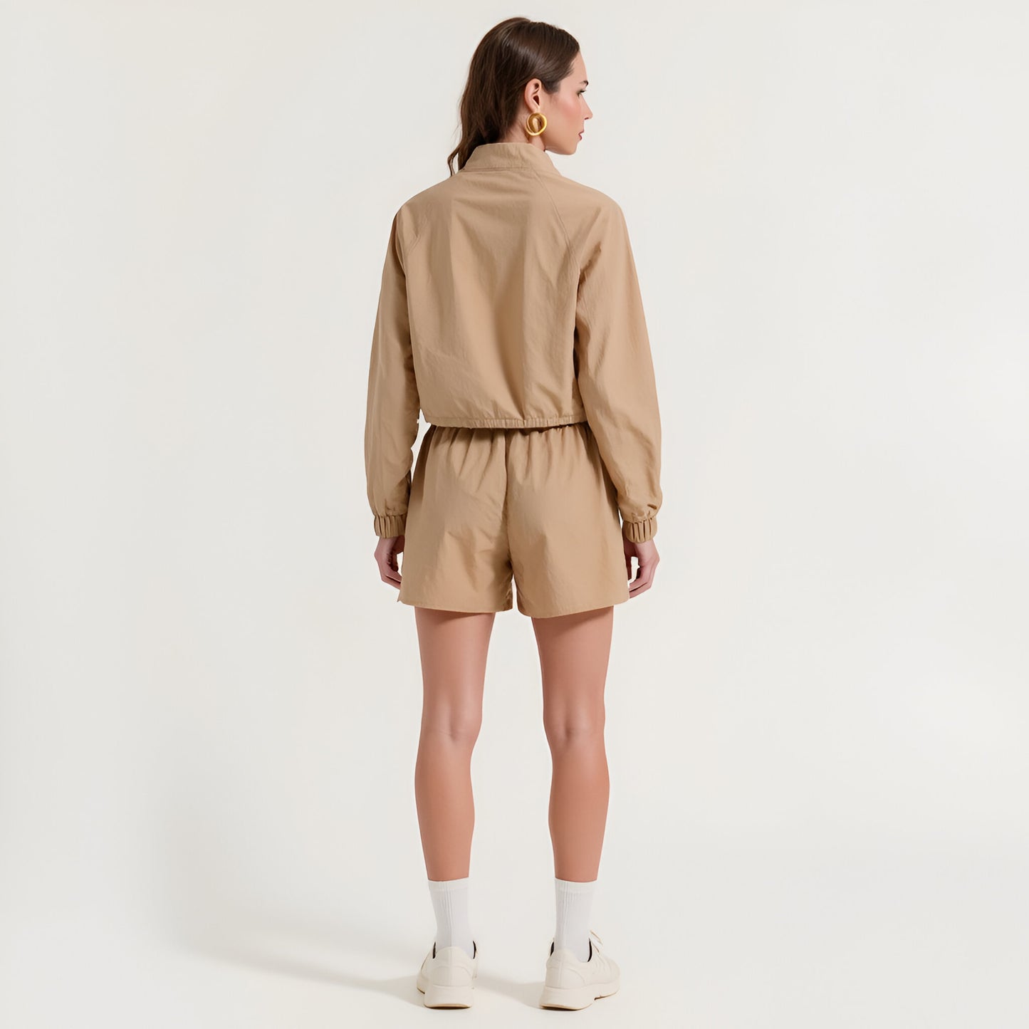 Cropped Zip-Front Jacket & High Waist Drawstring Shorts Set
