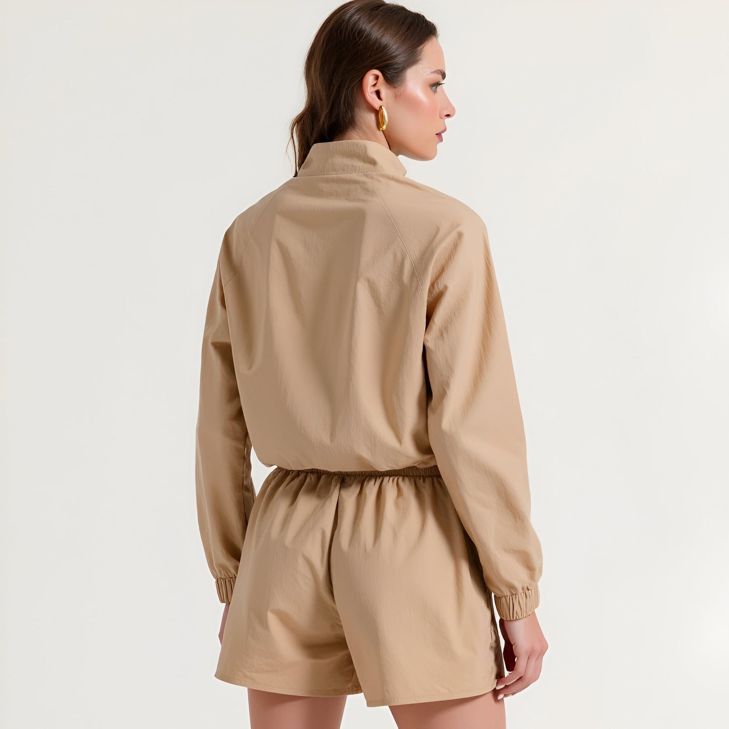Cropped Zip-Front Jacket & High Waist Drawstring Shorts Set