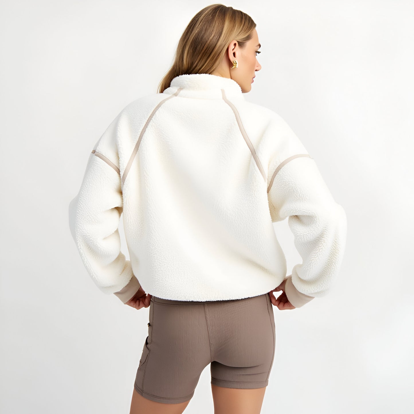 Plush Quarter-Zip Pullover with High Collar and Ribbed Hem Details