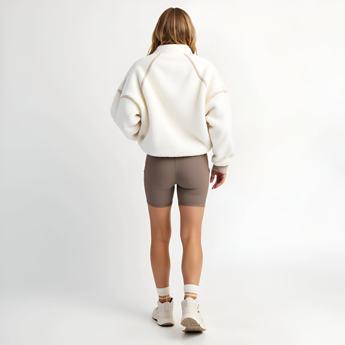 Plush Quarter-Zip Pullover with High Collar and Ribbed Hem Details