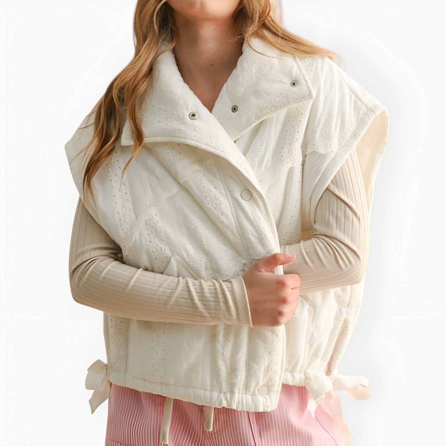 Quilted Sleeveless Vest with Snap Front and Side Ties