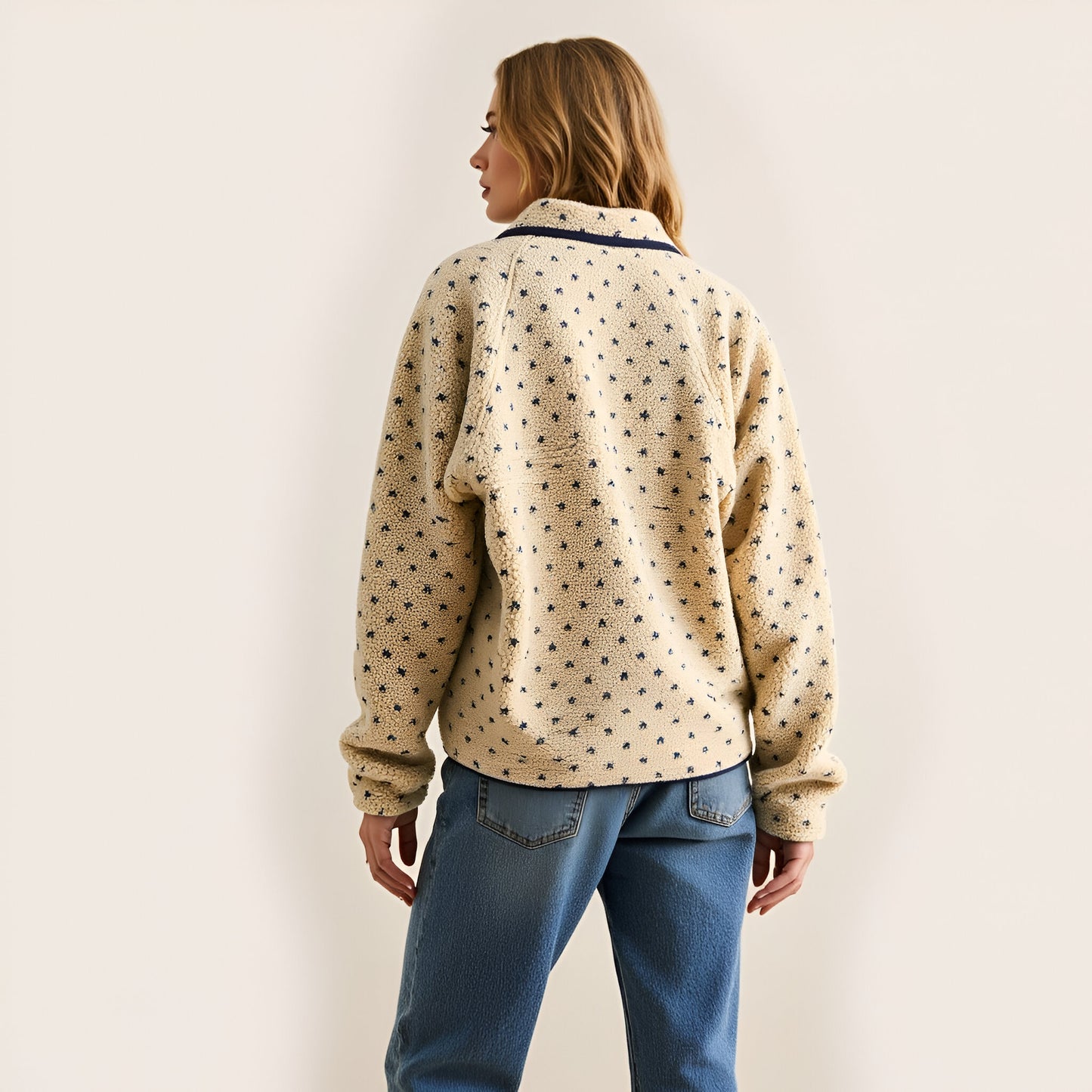 Printed Fleece Jacket with Snap Front and Contrast Trim