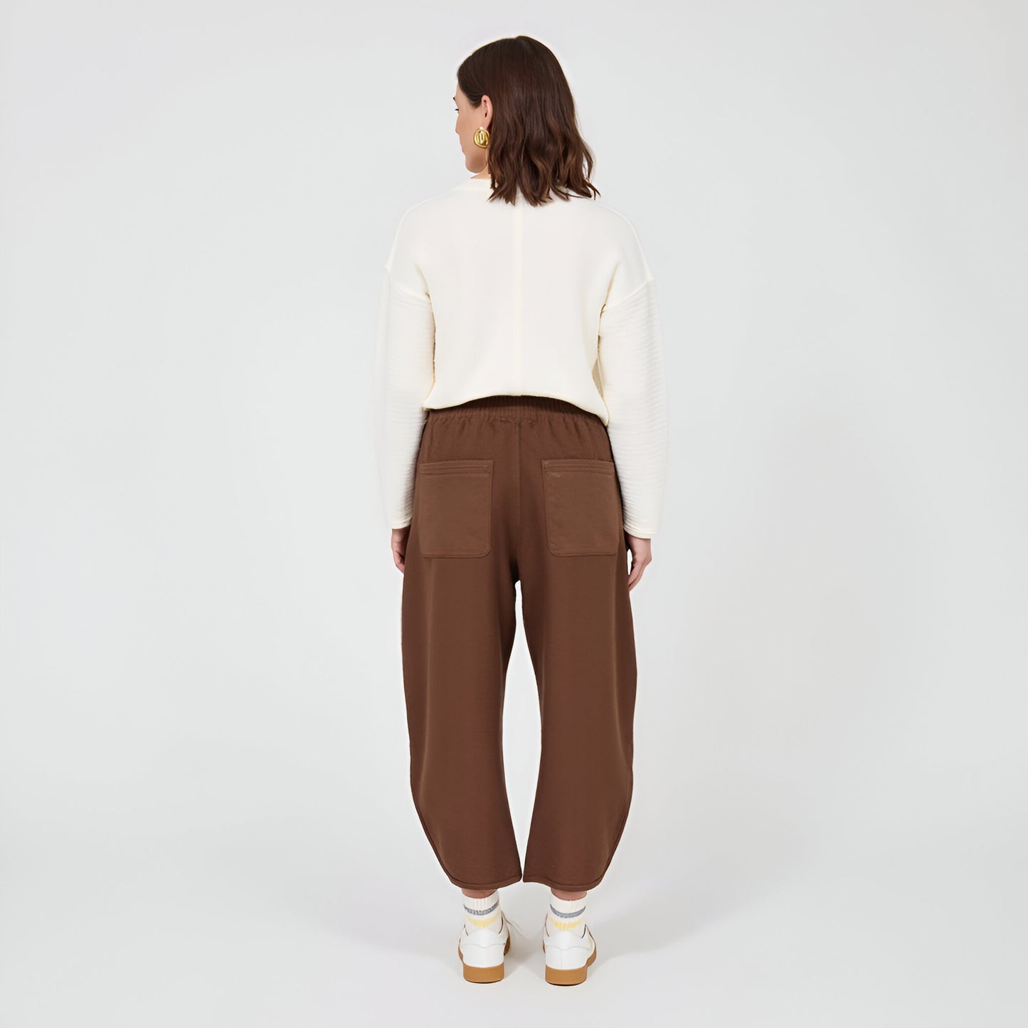 Wide-Leg Knit Crop Pants with Front Flap Pockets and Elastic Waistband