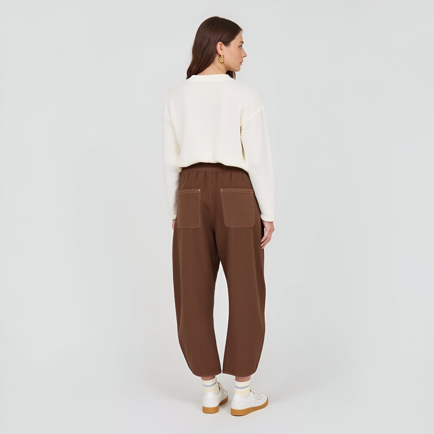 Wide-Leg Knit Crop Pants with Front Flap Pockets and Elastic Waistband