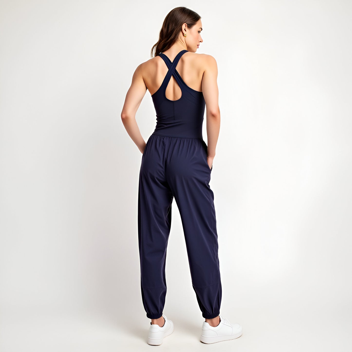 Active Jumpsuit with Scoop Neckline, Crisscross Back, and Cutout Waist Detail