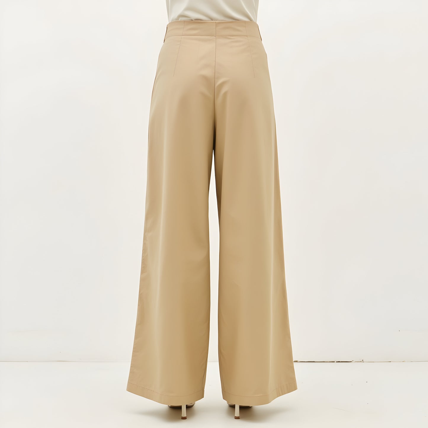 Pleated Wide-Leg Trousers with High Waist, Front Creases and Front Zip