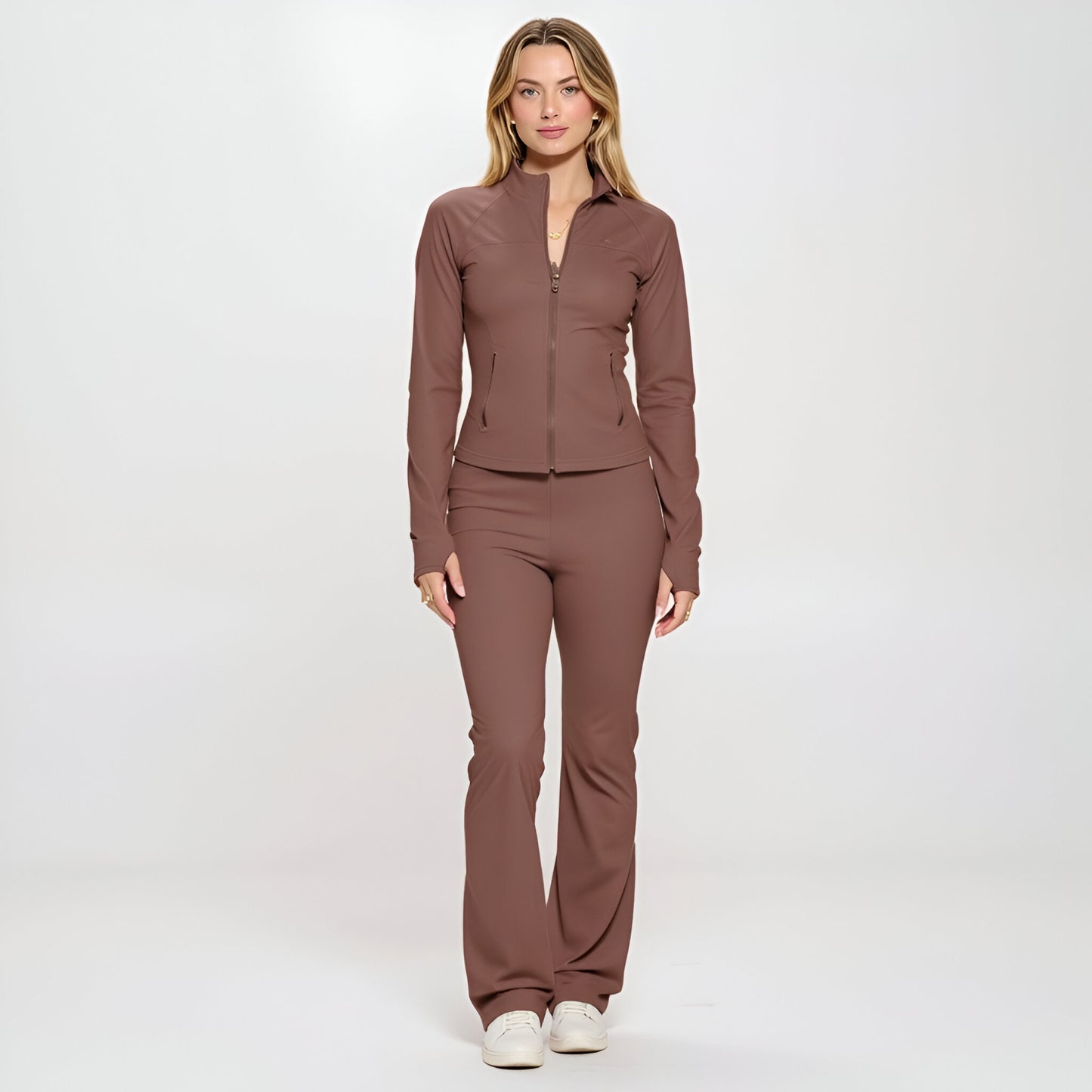 Zip Front Jacket with Matching Flare Leg Activewear Jumpsuit