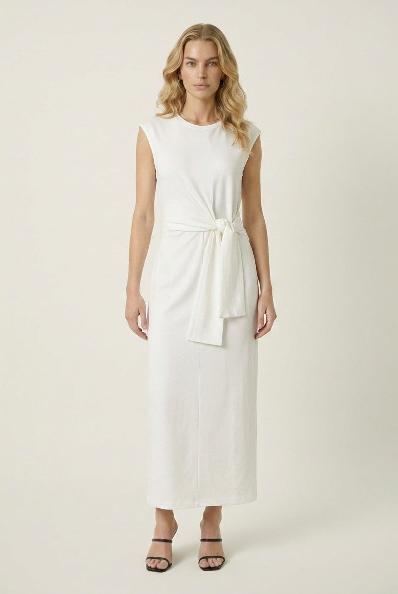 White maxi dress with sleeveless and chic sophistication