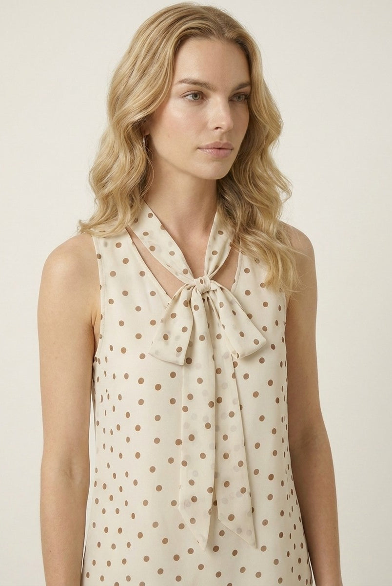 Beige blouse with polka dot and sleeveless