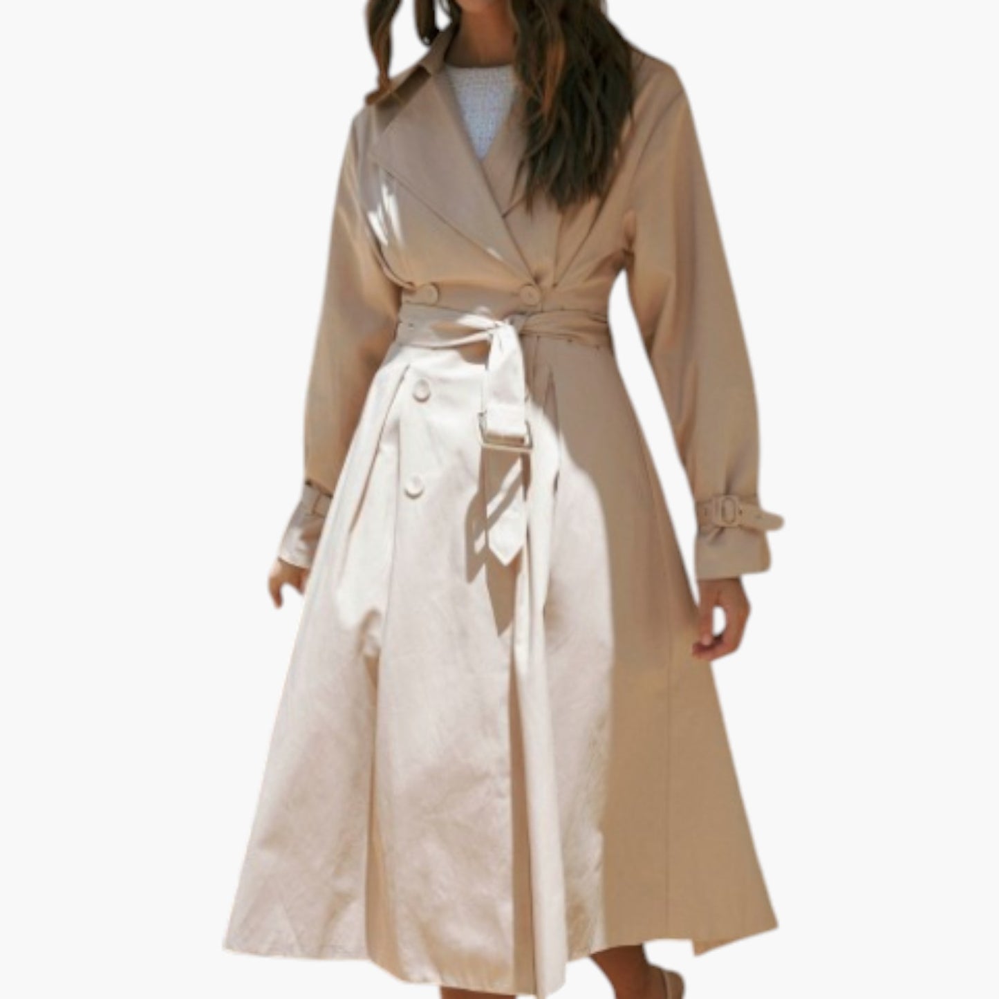 Double-Breasted Trench Coat with Waist Tie, Epaulettes and Belted Cuffs