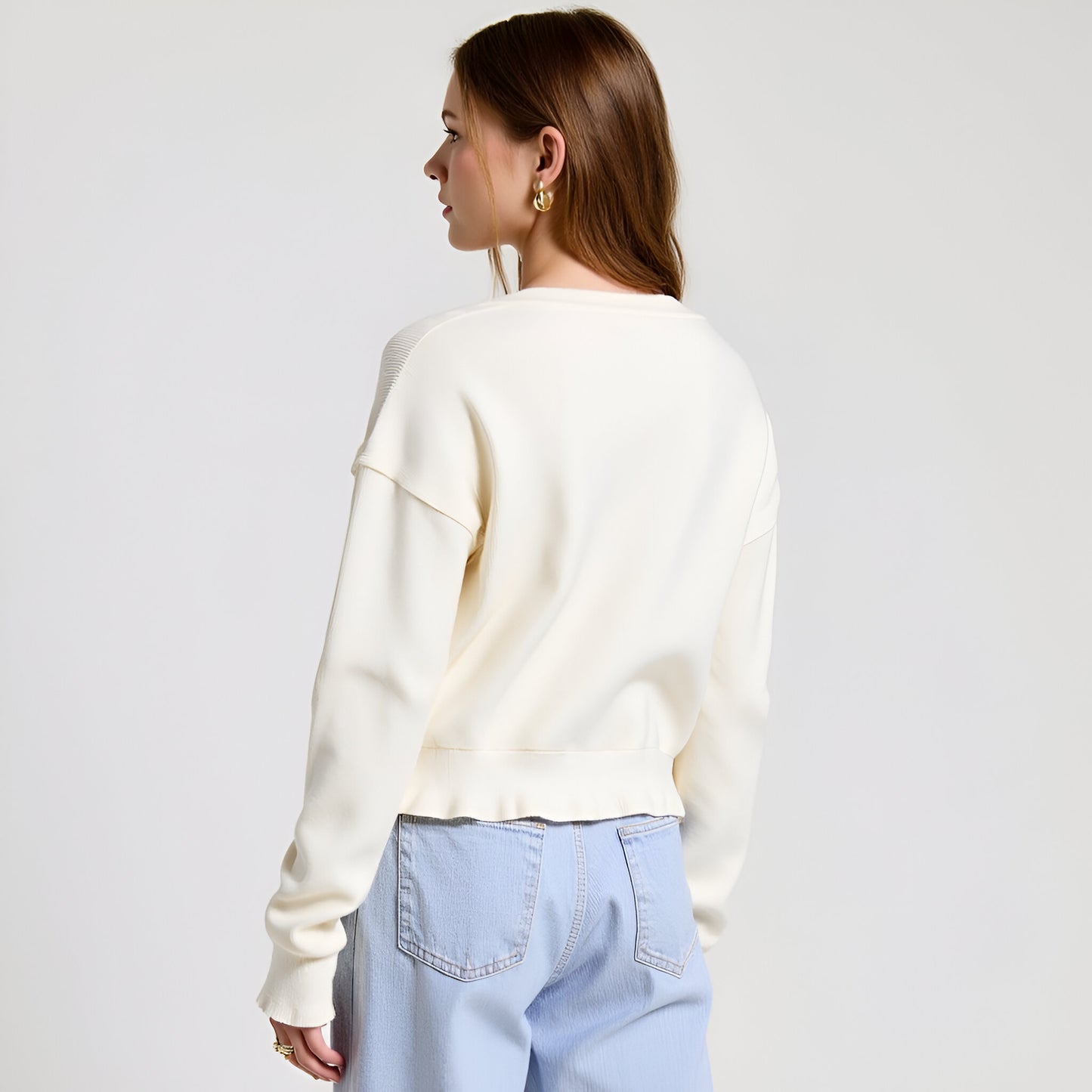 V-Neck Knit Cardigan with Flower Appliqué and Relaxed Fit