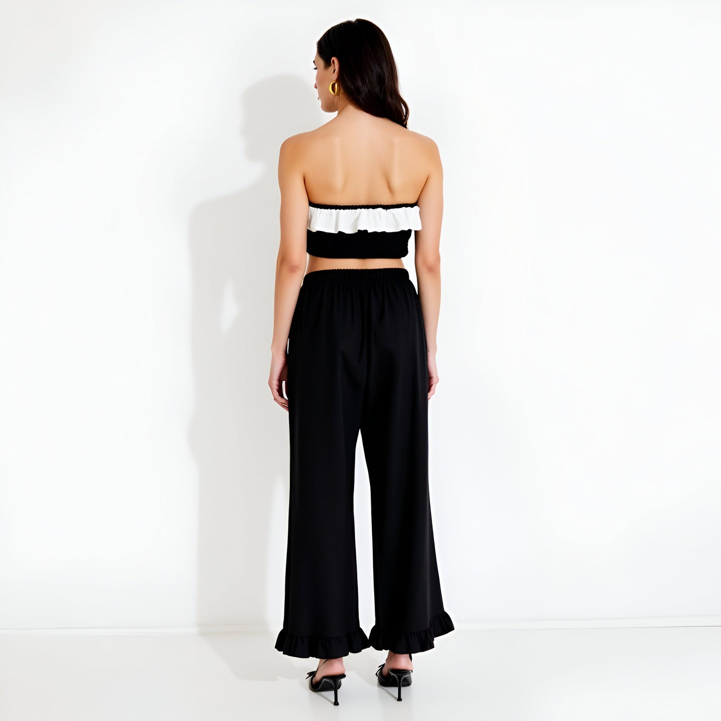 Wide Leg Drawstring Pants with Ruffle Hem