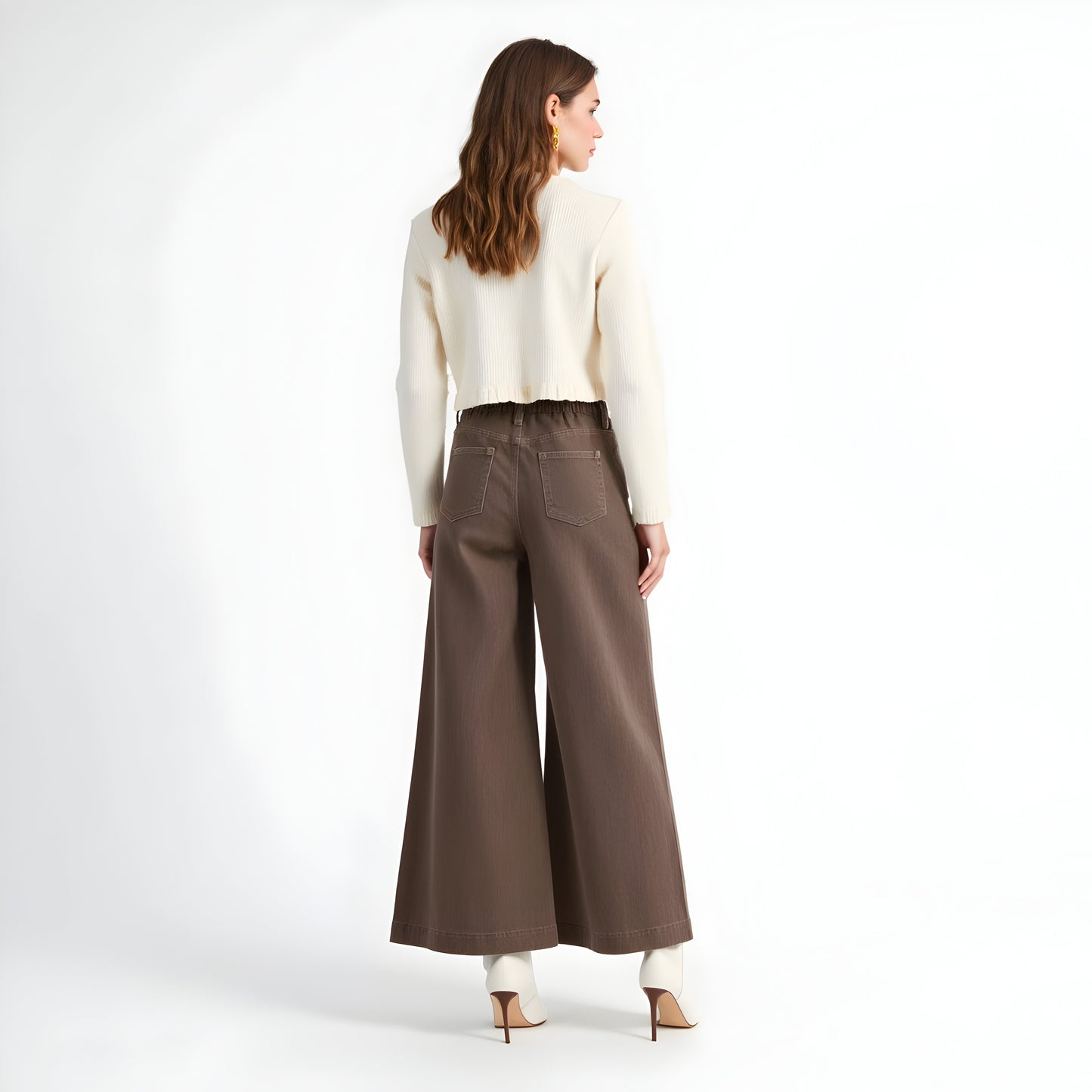 High Waist Wide-Leg Pants with Front Pleats and Side Pockets
