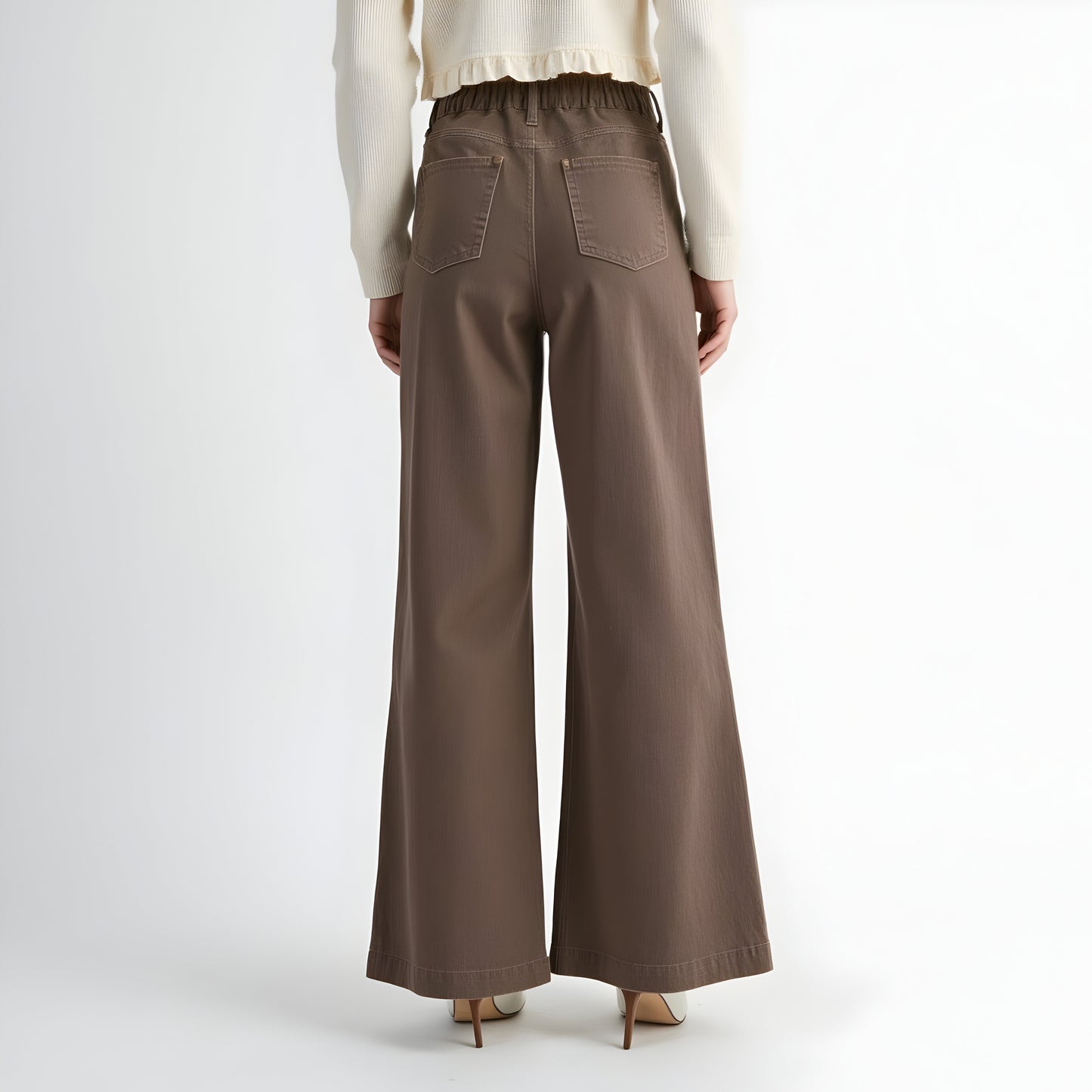 High Waist Wide-Leg Pants with Front Pleats and Side Pockets